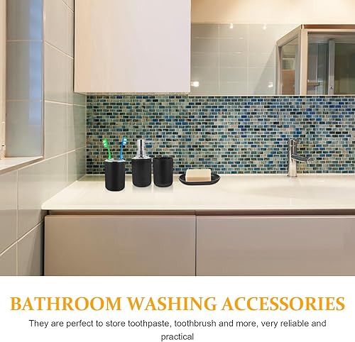 Miniatura 4 de Juego de baño dispensador de jabón de mano negro Soporte para cepillo de dientes blanco Decoración negra Dispensador de botellas de jabón