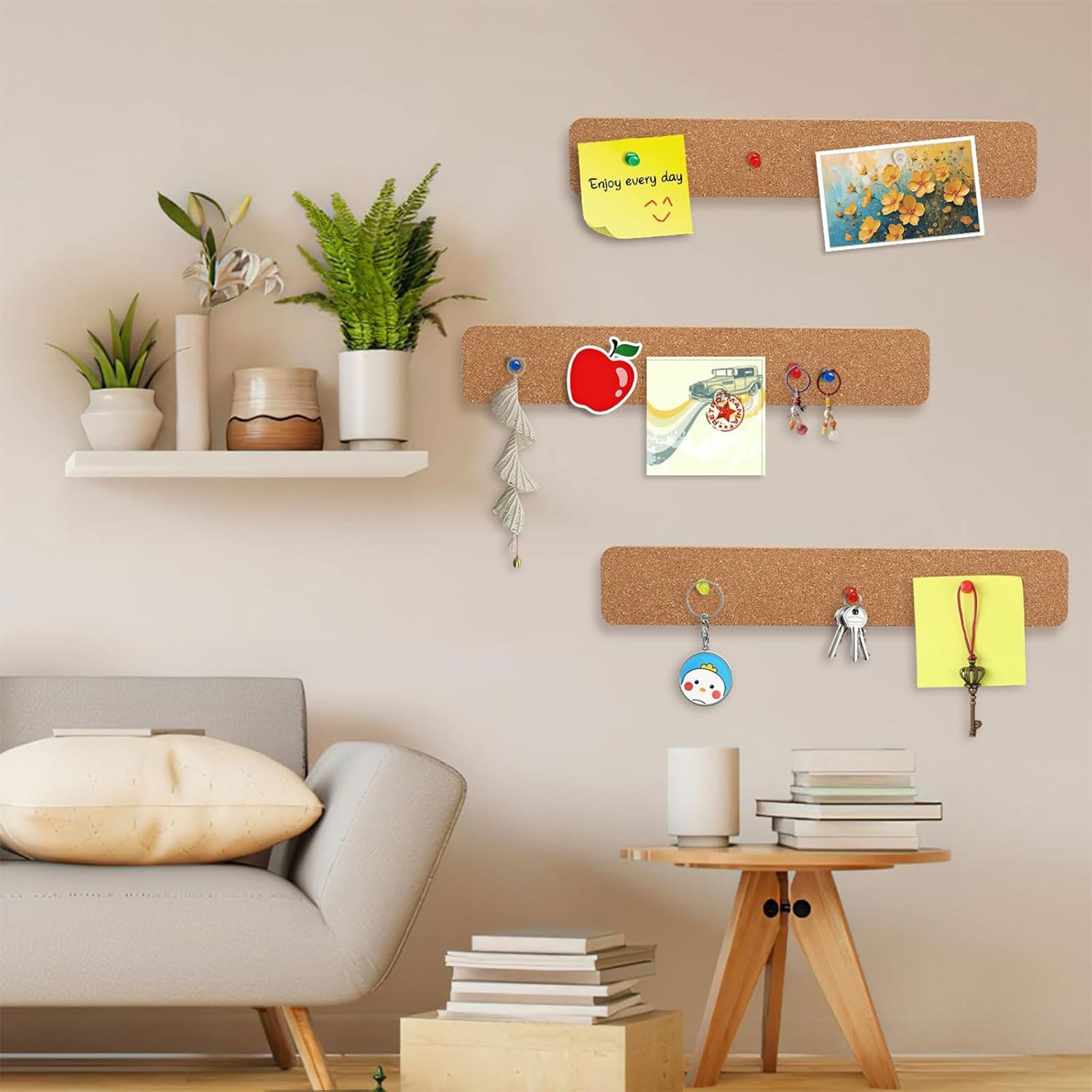 Tiras de corcho para pared autoadhesivas, 3 unidades, 3x2 pulgadas, con 50 chinchetas