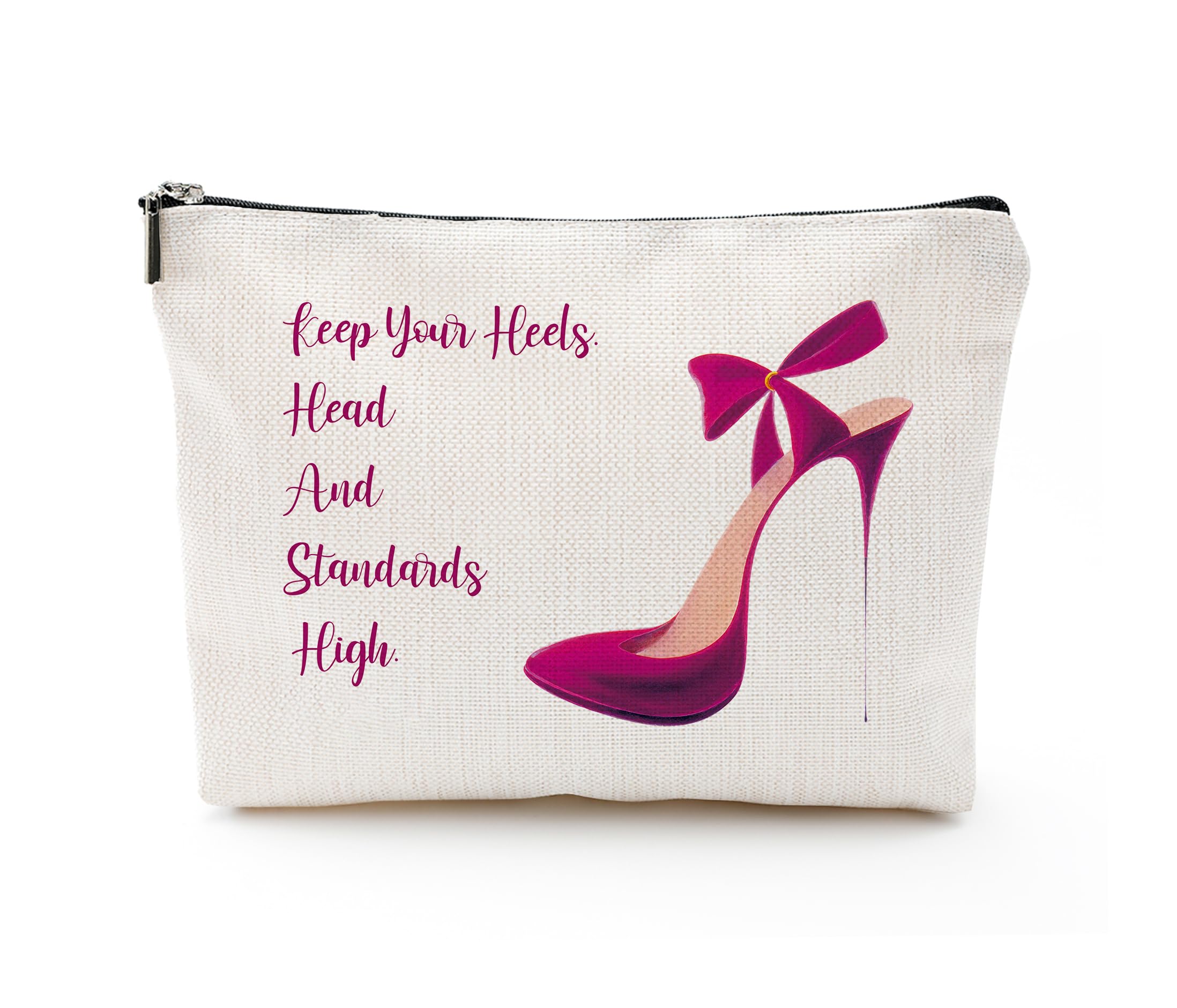 heshengzaixian Fashion Makeup Bag for Woman,Keep Your Heels Head Standards High Cosmetic Bag,Fashionista Gift for Girl,Waterproof Linen Toiletry Bag