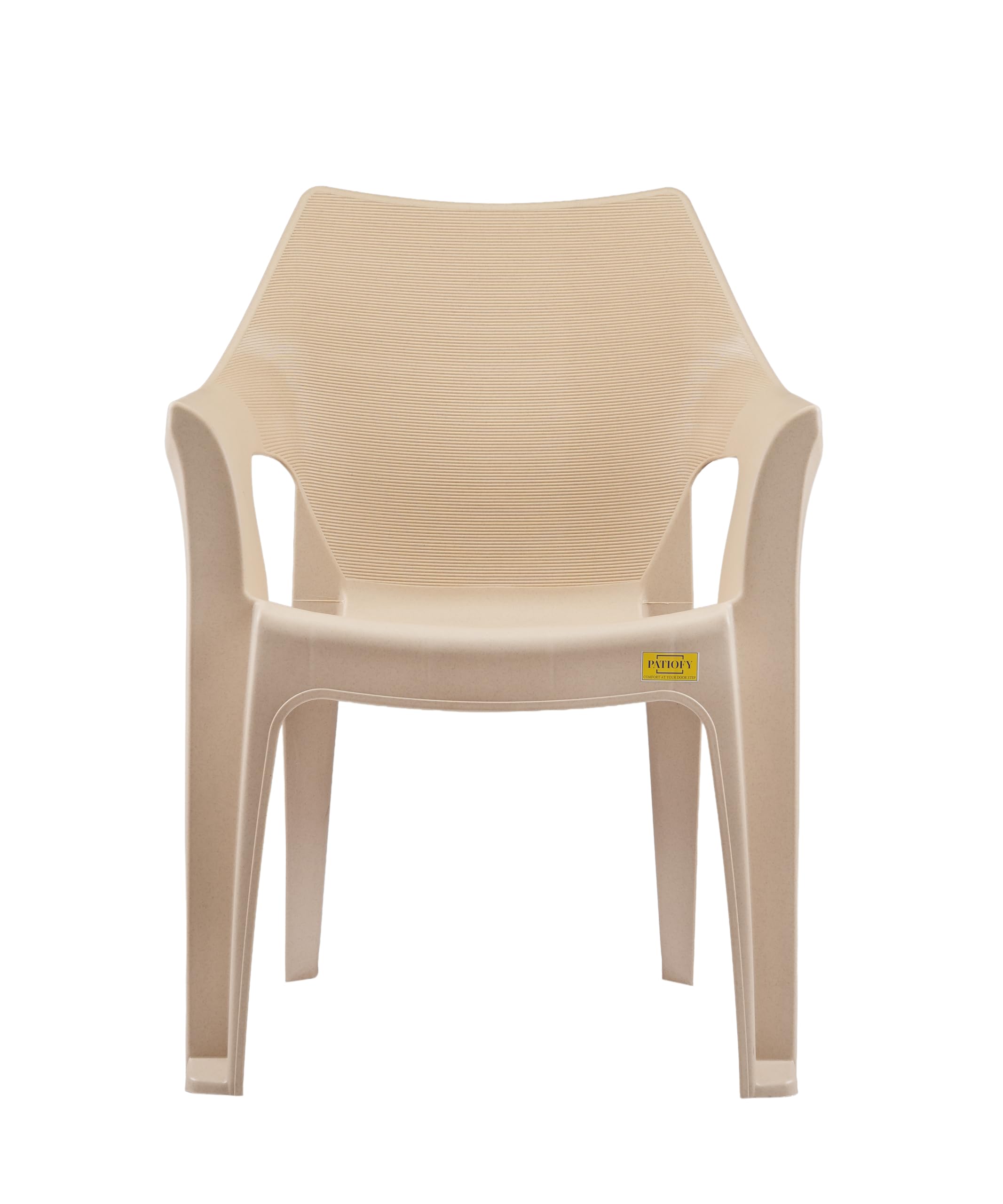 Patiofy Plastic Chair for Home & Outdoor Use | Heavy Duty Comfortable Chair with Strong Legs | Stackable, Easy to Clean | Suitable for Living Room, Balcony, Patio Pack of 4 (Oxford Cream) 2