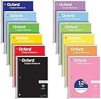 Oxford Spiral Notebooks 12 Pack College Ruled 1 Subject Bulk, 70 Sheets Assorted Colors, 8x10.5" Back to School Supplies