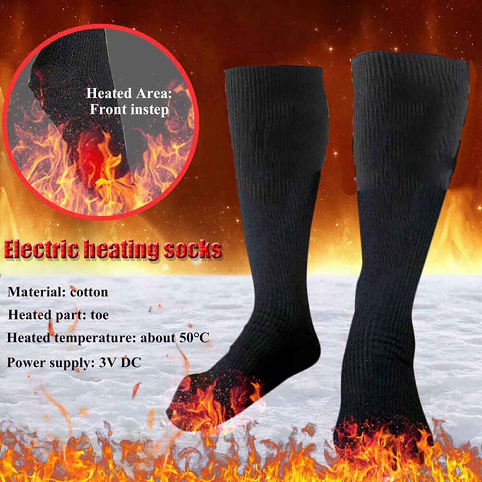 Chaussettes Chauffantes Rechargeables Alimentées par Batterie Coton Thermique Hiver Temps Froid Chauffe-Pieds pour la Randonnée Chasse Pas de Piles