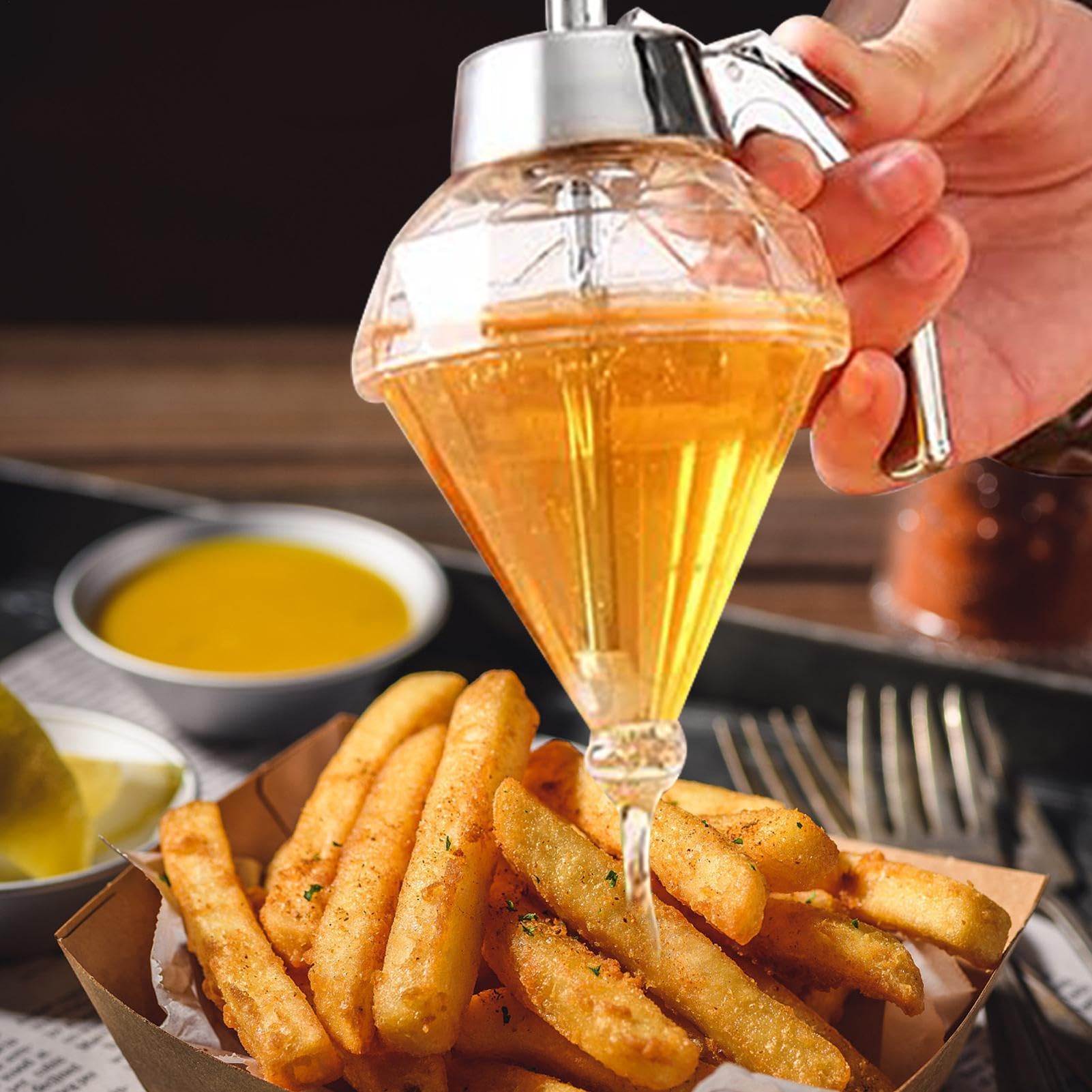 Honey Jar - Syrup Dispenser | No Drip Honey Jar Pot | Maple Syrup Holder Bottle With Stand | Kitchen Tool For Sweeteners | Maple Syrup Holder Container For Sugar, Jam And Other Oil