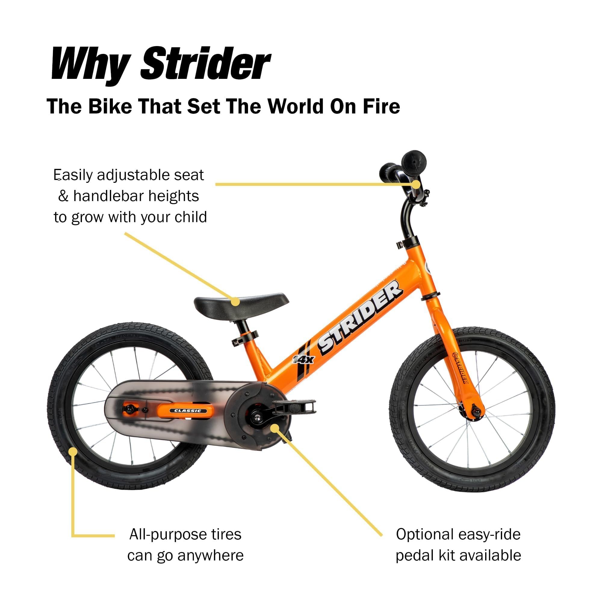 Strider - 14x Sport Balance Bike, Ages 3 to 7 Years, Tangerine