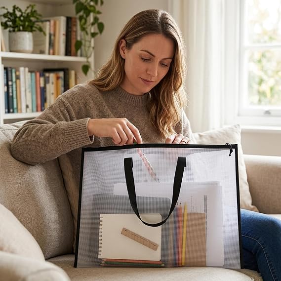 Art Folder, A1 Art Portfolio Case with Handle, 63X41cm Clear Grid Folder for Artwork, Documents, Teaching Materials, Ideal for Artists, Students, Office Workers