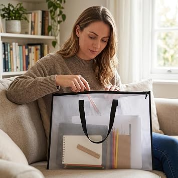 Art Folder, A1 Art Portfolio Case with Handle, 63X41cm Clear Grid Folder for Artwork, Documents, Teaching Materials, Ideal for Artists, Students, Office Workers