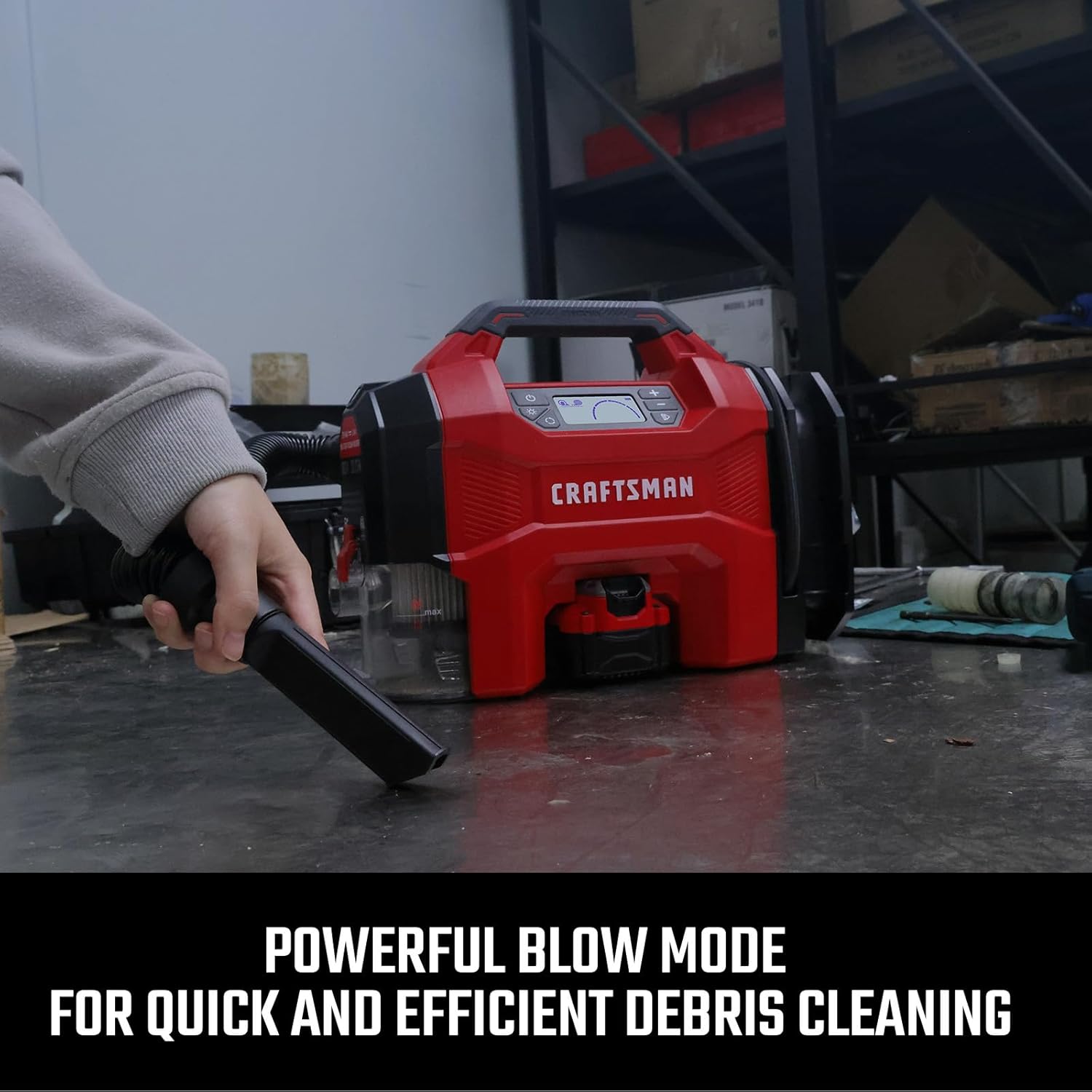 CRAFTSMAN Inflator/Vacuum/Blower 3-IN-1,Tire Inflator Portable Air Compressor with LED Light,Quiet Car Vacuum or Blower, 160 PSI for Car RV Truck,12V DC Corded and 20V DC Cordless,Tool Only - Image 5