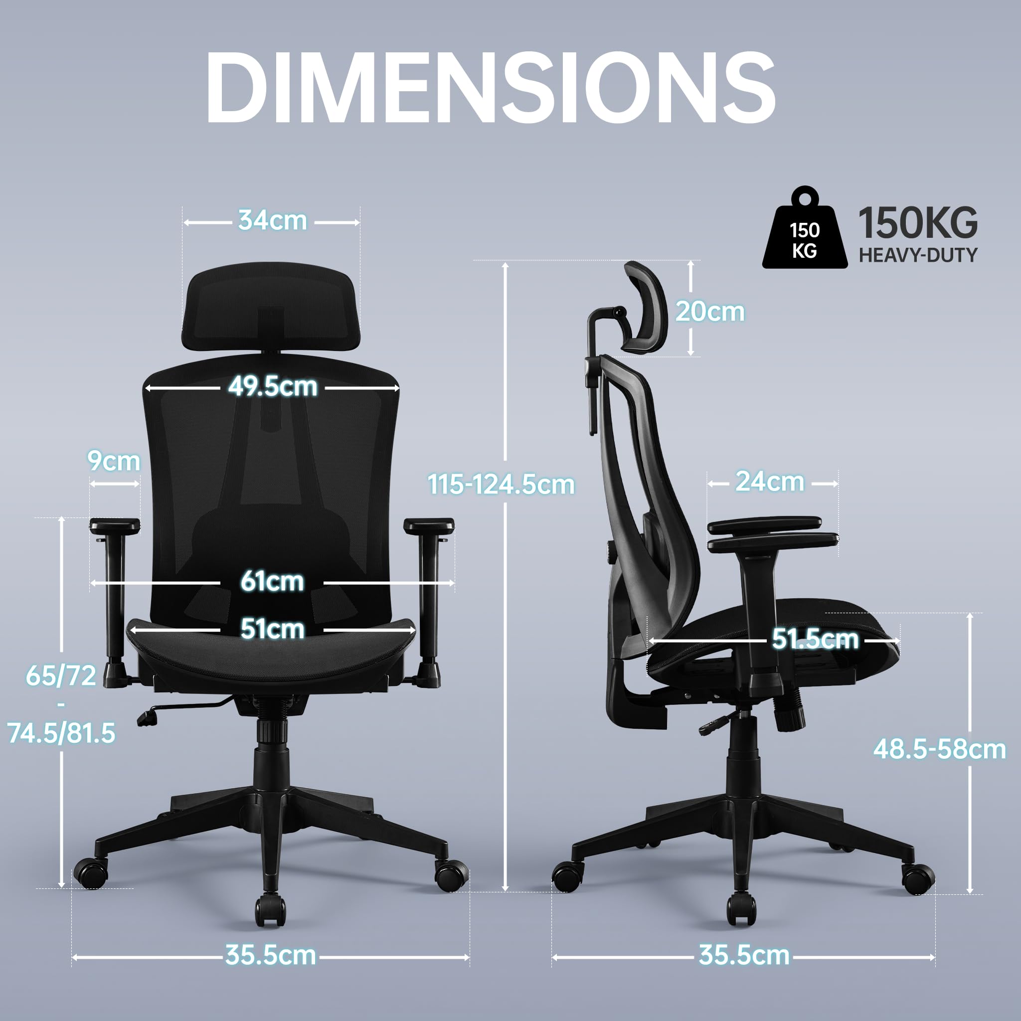 STOOLINK Sedia Ufficio Ergonomica con Supporto Lombare 3D e Braccioli 3D Regolabili, Sedia Scrivania Computer Girevole con Ruote in Rete di Carbonio con Poggiatesta Regolabile per Ufficio e Casa