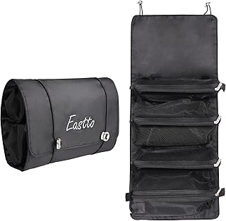 Travel Toiletry Bag Portable Makeup Bag Cosmetic Organizer Cosmetic Bag Case Organizer Pouch with Mesh Bag Brush Holder Make Up Toiletry Bags for Women and Girl (Black)