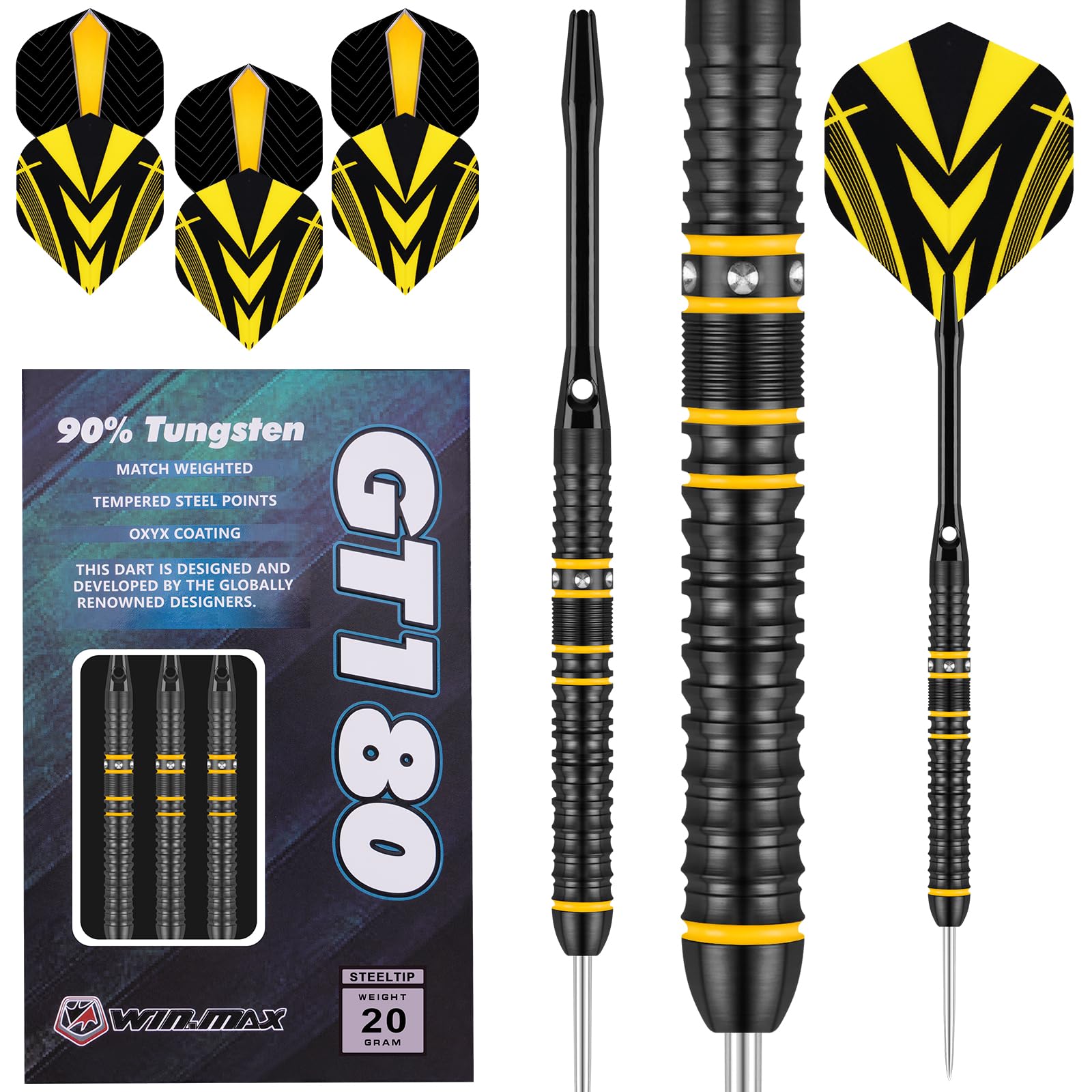 RED DRAGON Crossfire – Jeu De 3 Fléchettes Tungstène 90% 18 G, Tiges En Carbone, Ailettes Ultra-épaisses, Précision à 0,1 G, Pour Joueurs Passionnés
