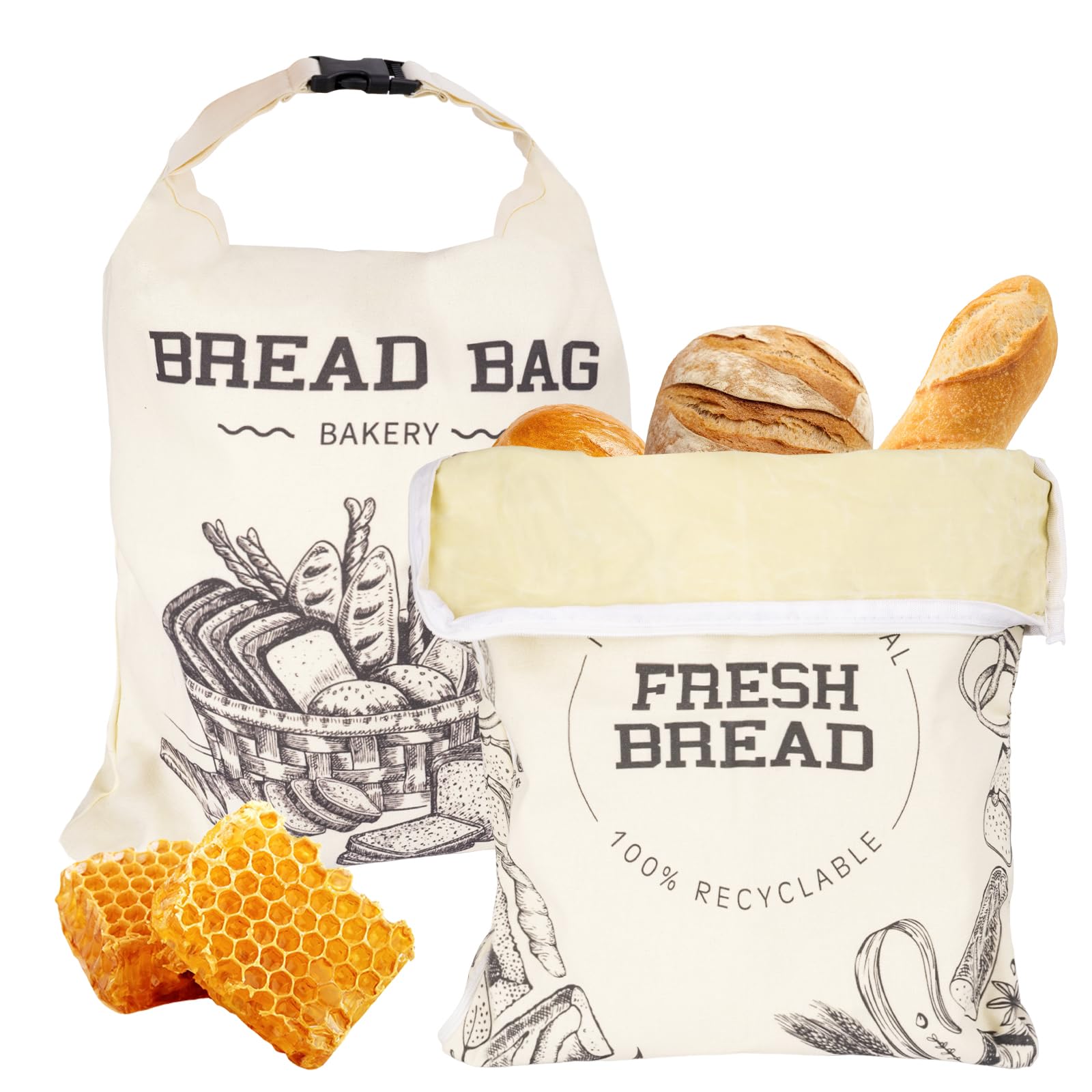 2 bolsas de pan, bolsas de pan reutilizables de cera de abejas, bolsas de lino para masa madre, bolsas de algodón con revestimiento de cera de abeja natural para pan, frutas y verduras (1)