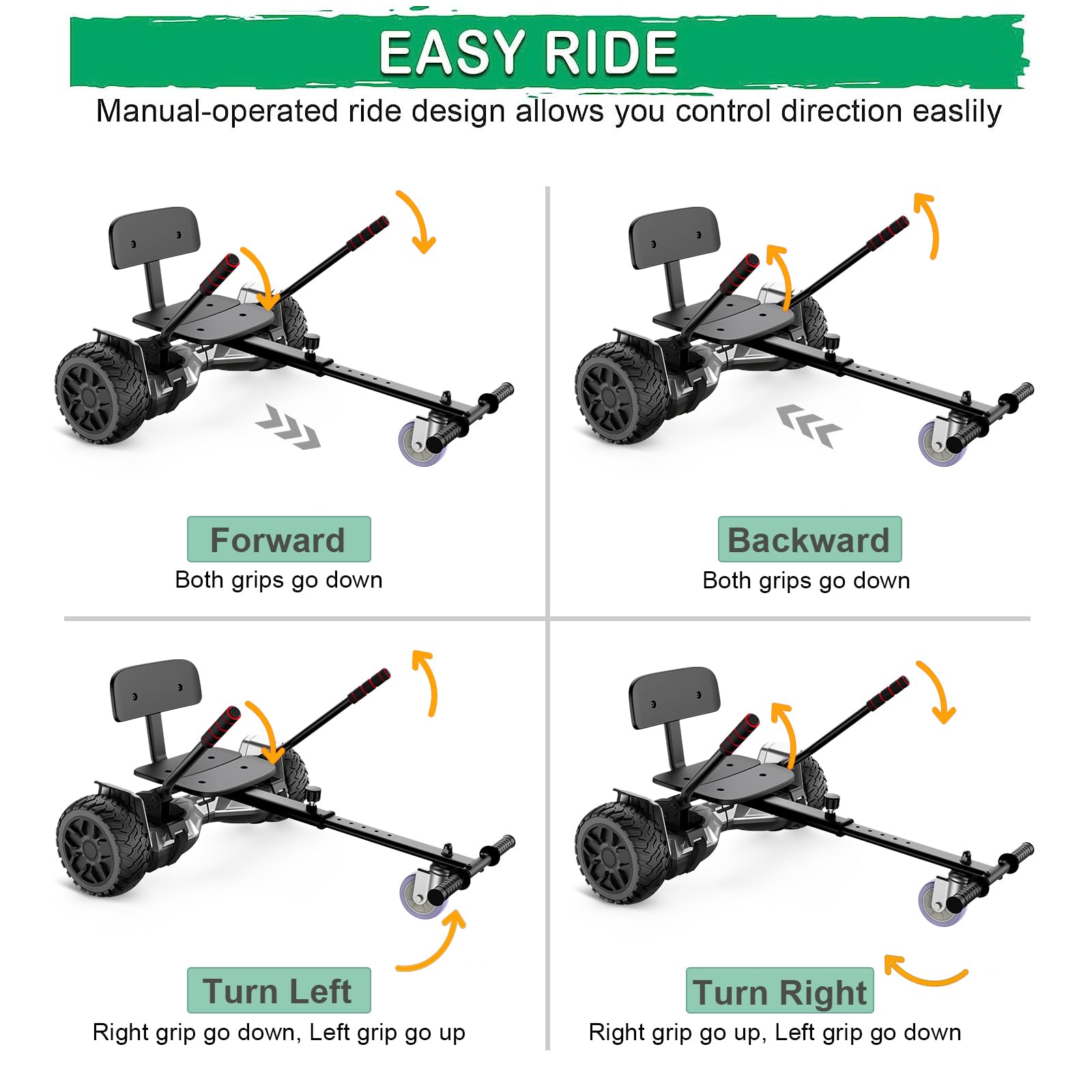 Hoverboard with Seat, deskorolka elektryczna All-Terrain z hoverkart, 8,5 cala gokart z samobalansującą hulajnogą, off-road hoverboard z głośnikiem Bluetooth, LED, prezent dla dzieci