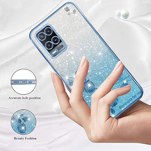 Miniatura 3 de Kainevy - Funda de teléfono para Oppo A54 4G, transparente con purpurina azul floral para mujeres y niñas, bonita funda para teléfono Oppo A54,