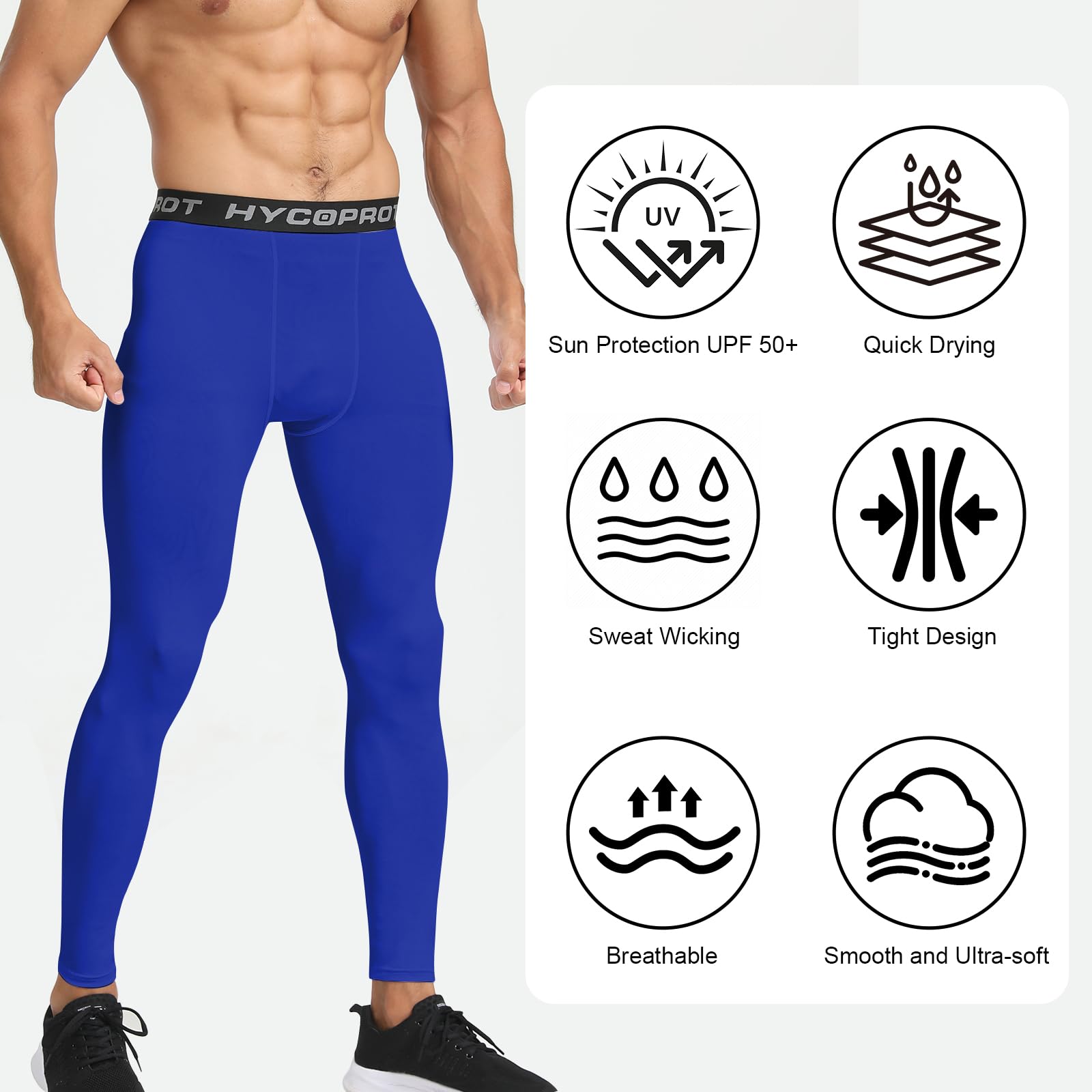 HYCOPROT Męskie Spodnie Kompresyjne - Legginsy do Biegania, Treningu, Koszykówki i Jogi - Sportowe Spodnie Kompresyjne dla Mężczyzn