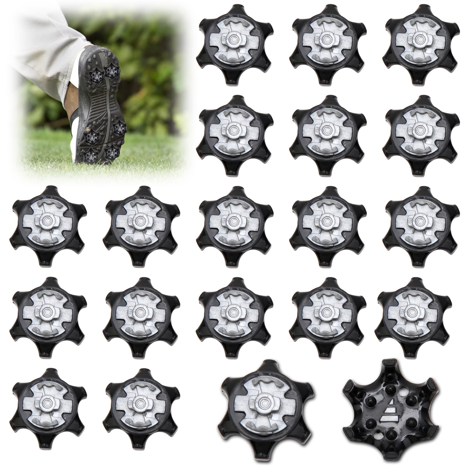 20PCS Golf Shoe Cleats for Footjoy, Replacement Bulk Spikes for Adidas Skechers, Screw in Golf Shoe Studs Improves Grip and Comfort, Universal Shoe Spike Cleats with Tooth Spike for Easy to Install