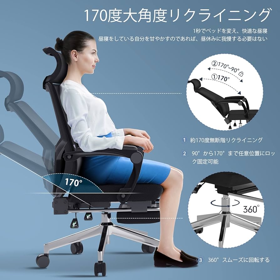 座るだけで美姿勢! オフィスチェア 170度 リクライニング Amazon.co.jp: SEAWOLF オフィスチェア 170度 リクライニング
