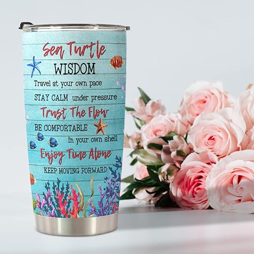 Miniatura 6 de HOMISBES Regalos de tortuga marina para mujer, vaso de acero inoxidable de 20 onzas para amantes de las tortugas, regalos temáticos de playa del