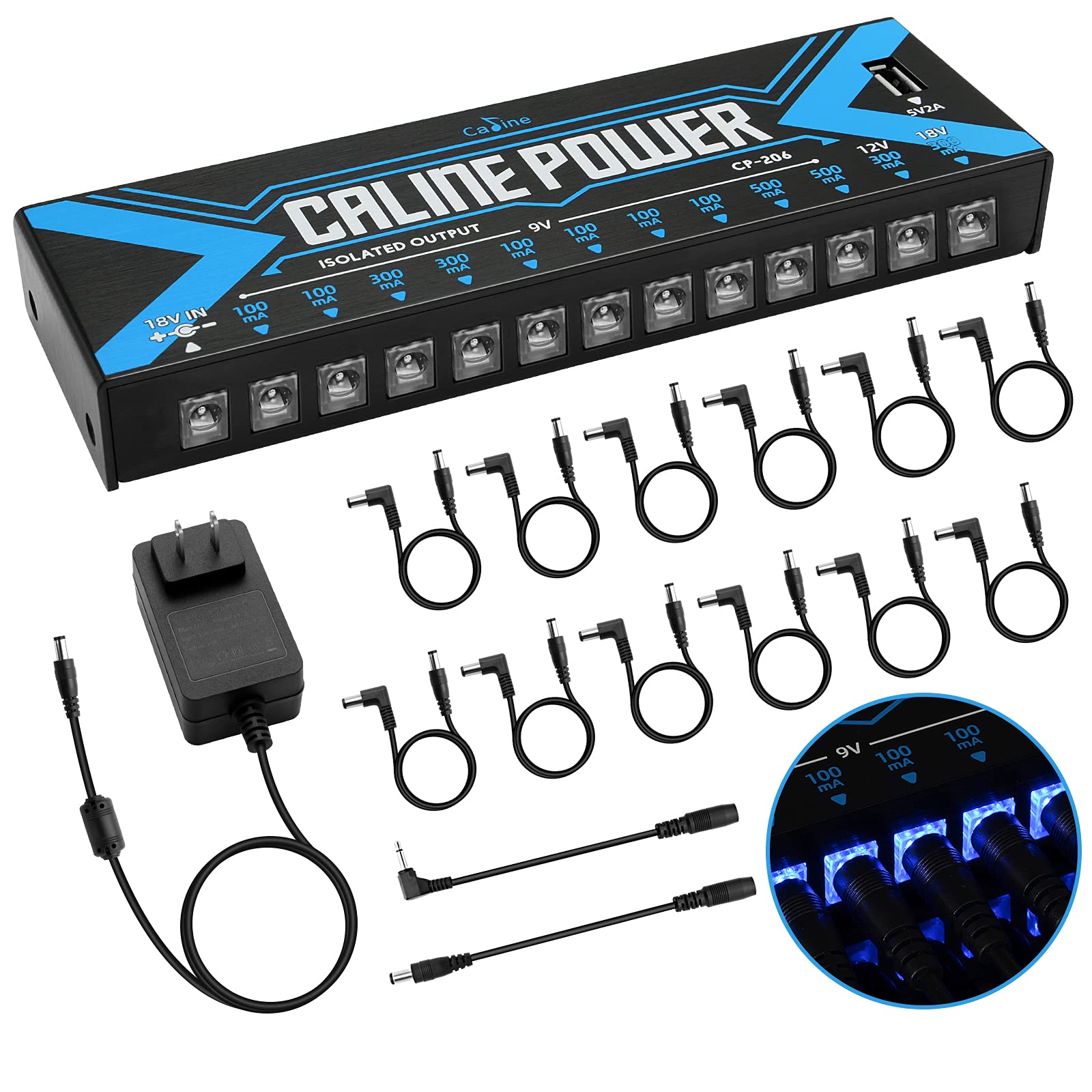 Alicacho Guitar Pedal Power Supply 12 Isolated DC Output with USB Portfor 9V/12V/18V Effect Pedal, 1