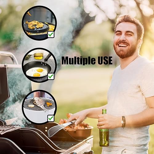 Miniatura 6 de HOTEC Espátula de madera de acero inoxidable de los pescados de la manija, espátula del metal que da vuelta los alimentos