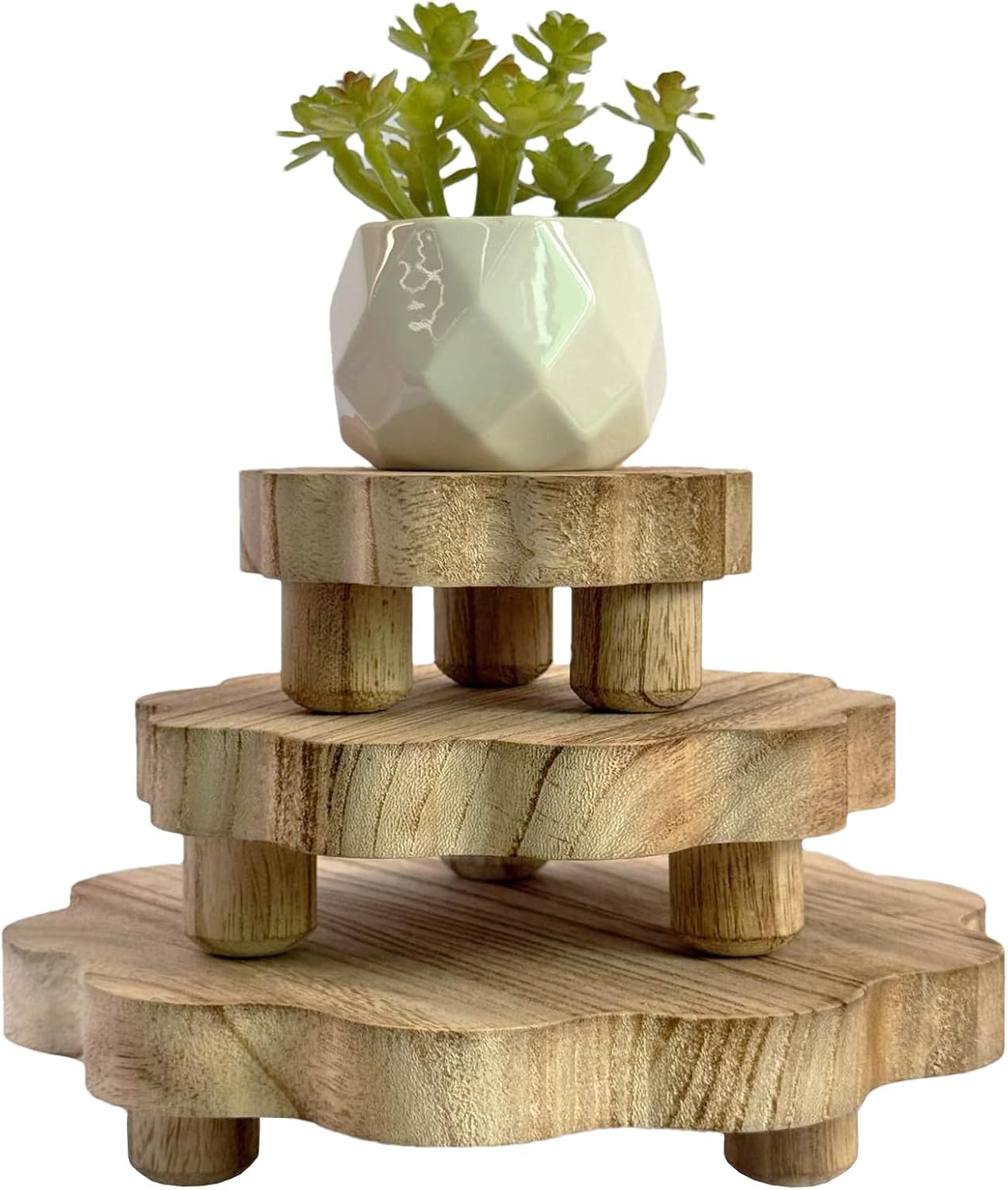 3 Pack Tiny Scalloped Wood Risers for Display ,Small Wooden Stands with Removable Feet Farmhouse Rustic Decor for Table Tiered Trays Home Kitchen Decoration (Mini Dark Brown, 4 Inch)