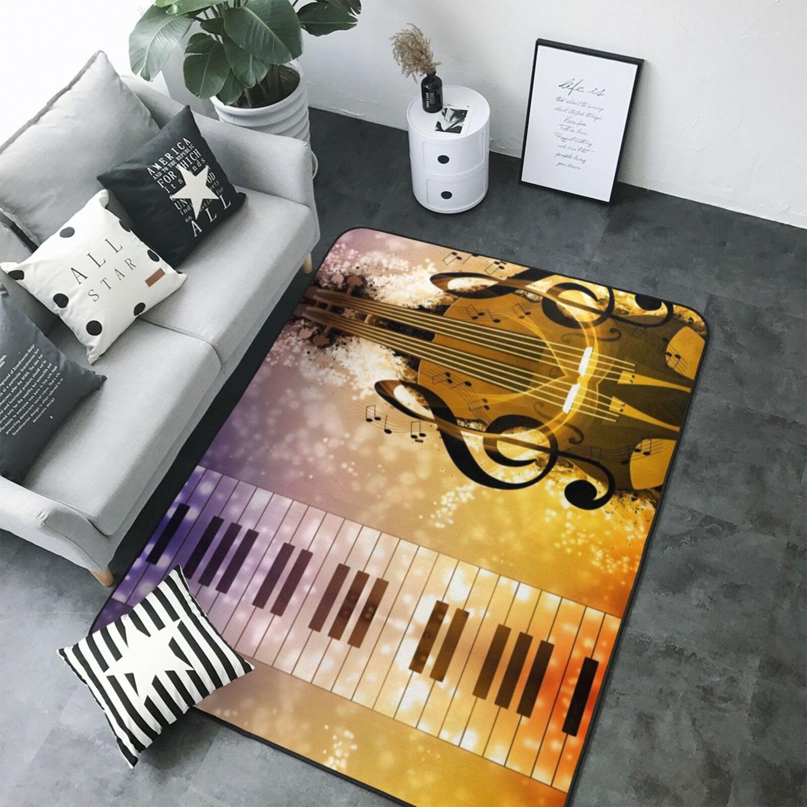 Tapis de sol antidérapant en peluche avec imprimé notes de musique pour piano violon 203,2 x 147,3 cm – Confort bien conçu pour votre oasis domestique