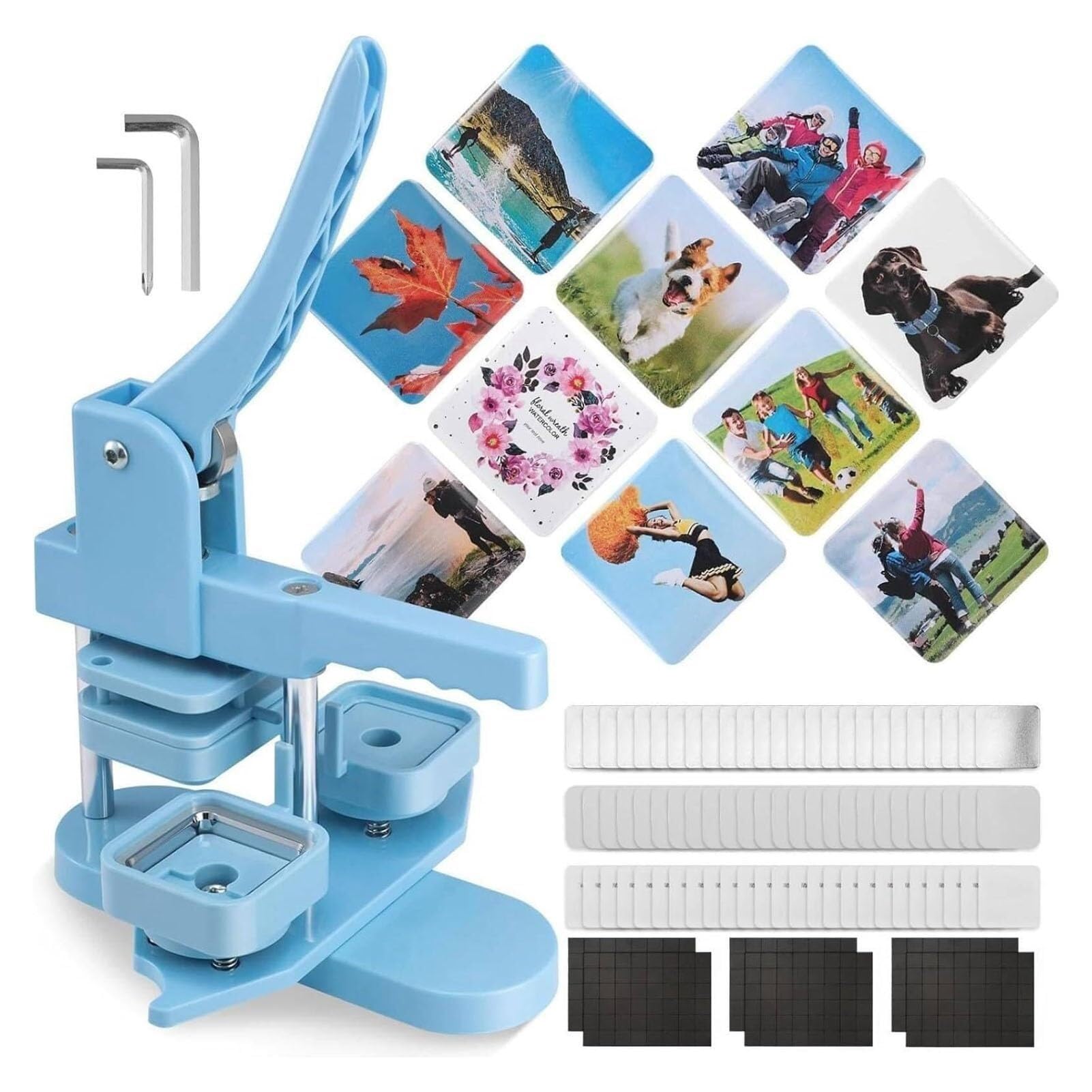 Machine à aimants photo carrés avec 100 recharges en plastique dur pour fridge DIY