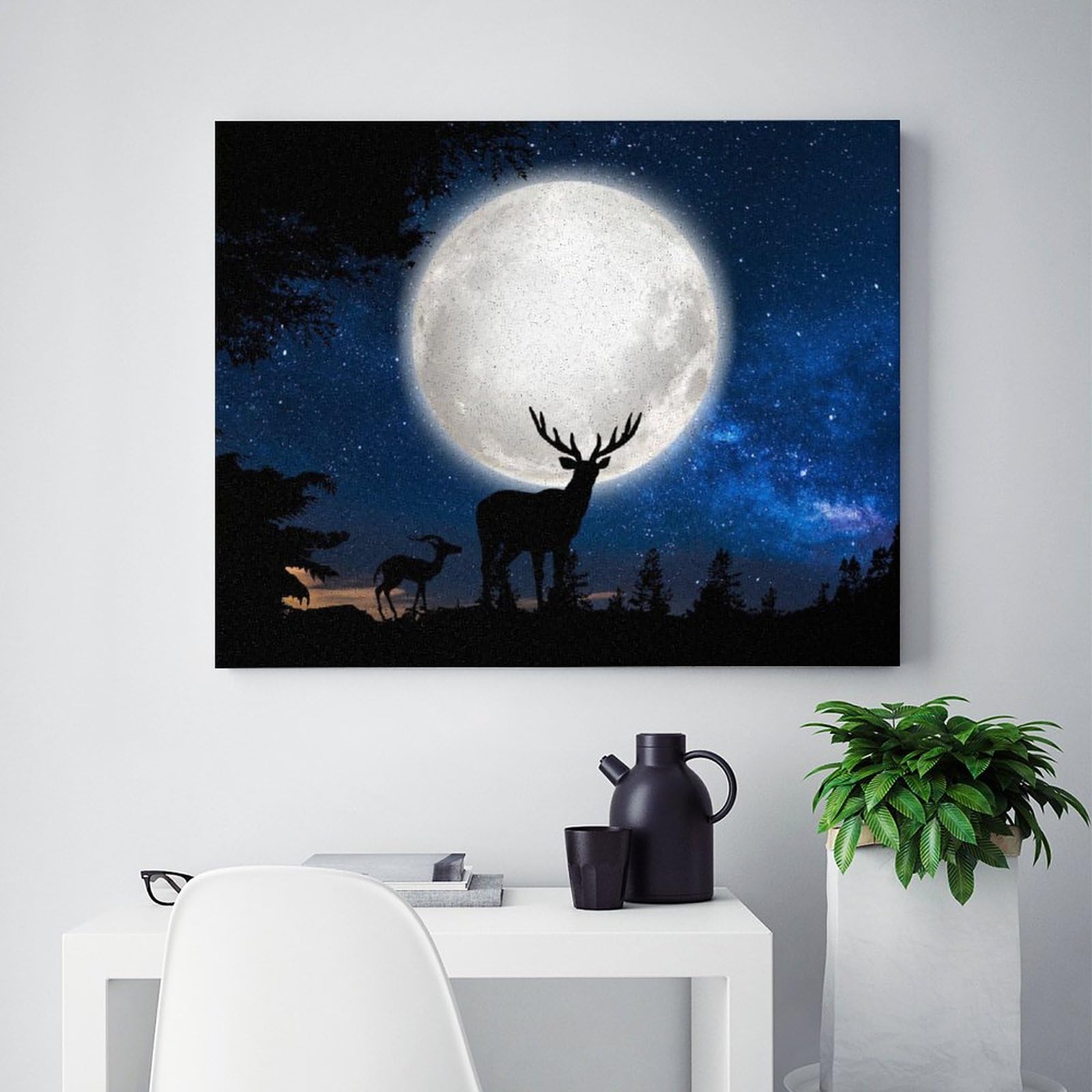 Amazon | 月の下の鹿の影 数字油絵 絵の背景のロマンチックな