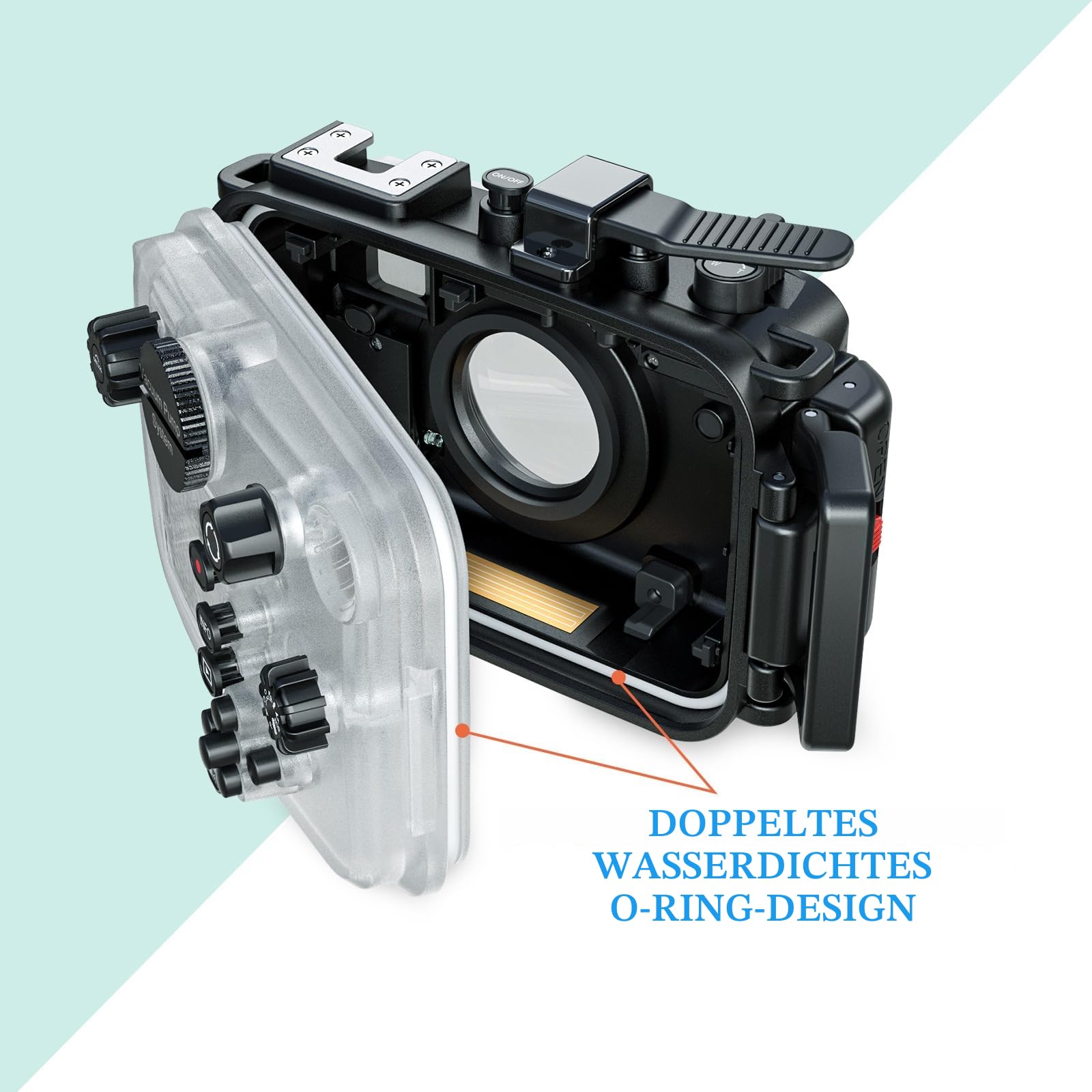Seafrog OM System TG-7 Wasserdichtes Gehäuse, Unterwassertauchen, 60 m, funktioniert für OM System TG-7 Kameras (Gehäuse + roter Filter) (TG7-BB)