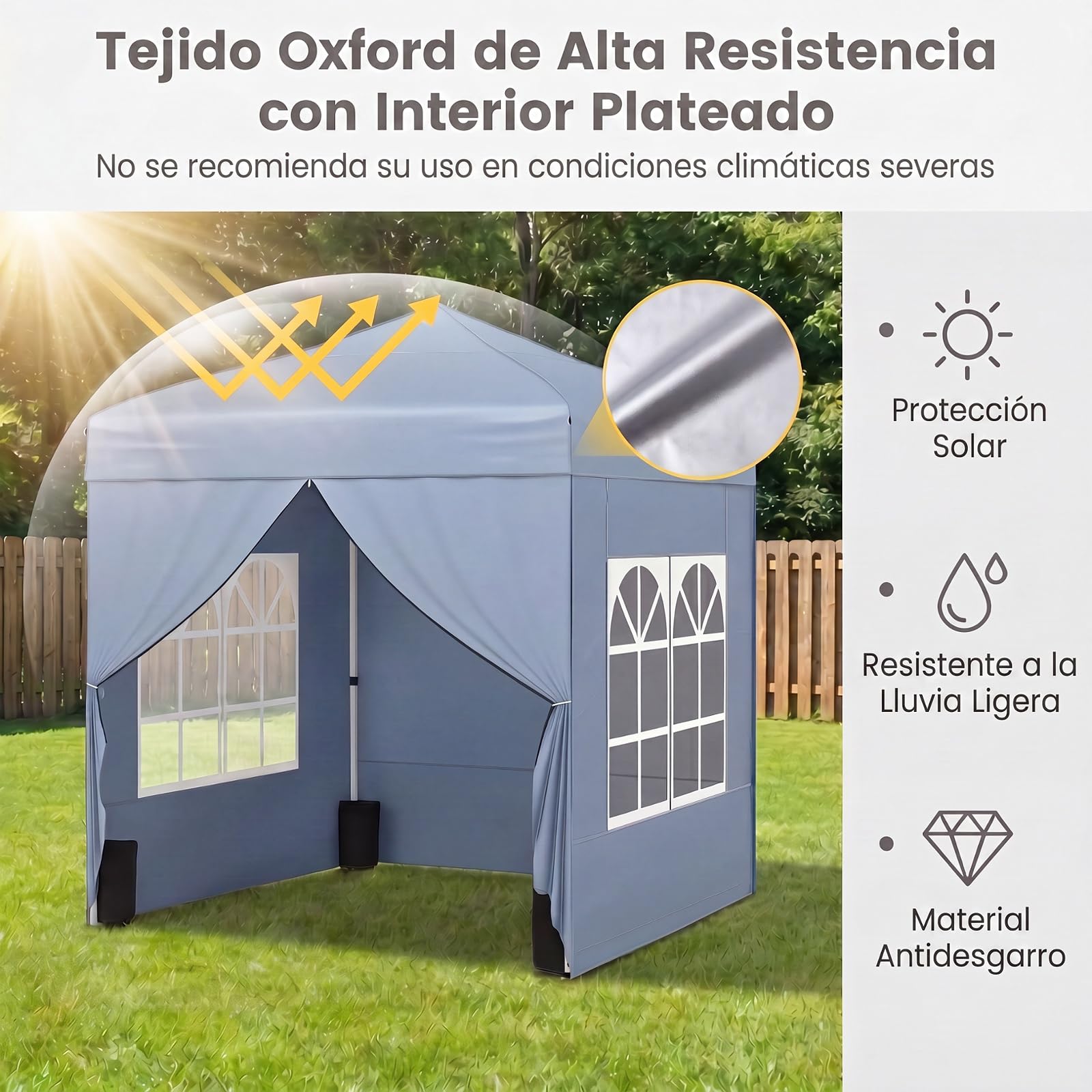 GOPLUS Carpa Plegable de Jardin con 4 Paredes Laterales, 1,94x1,94 M, Cenador Pop-up con Aultra Ajustable, Bolsa de Transporte, 4 Sacros de Arena,para Eventos, Terraza, Exterior (194x194 cm,Gris)