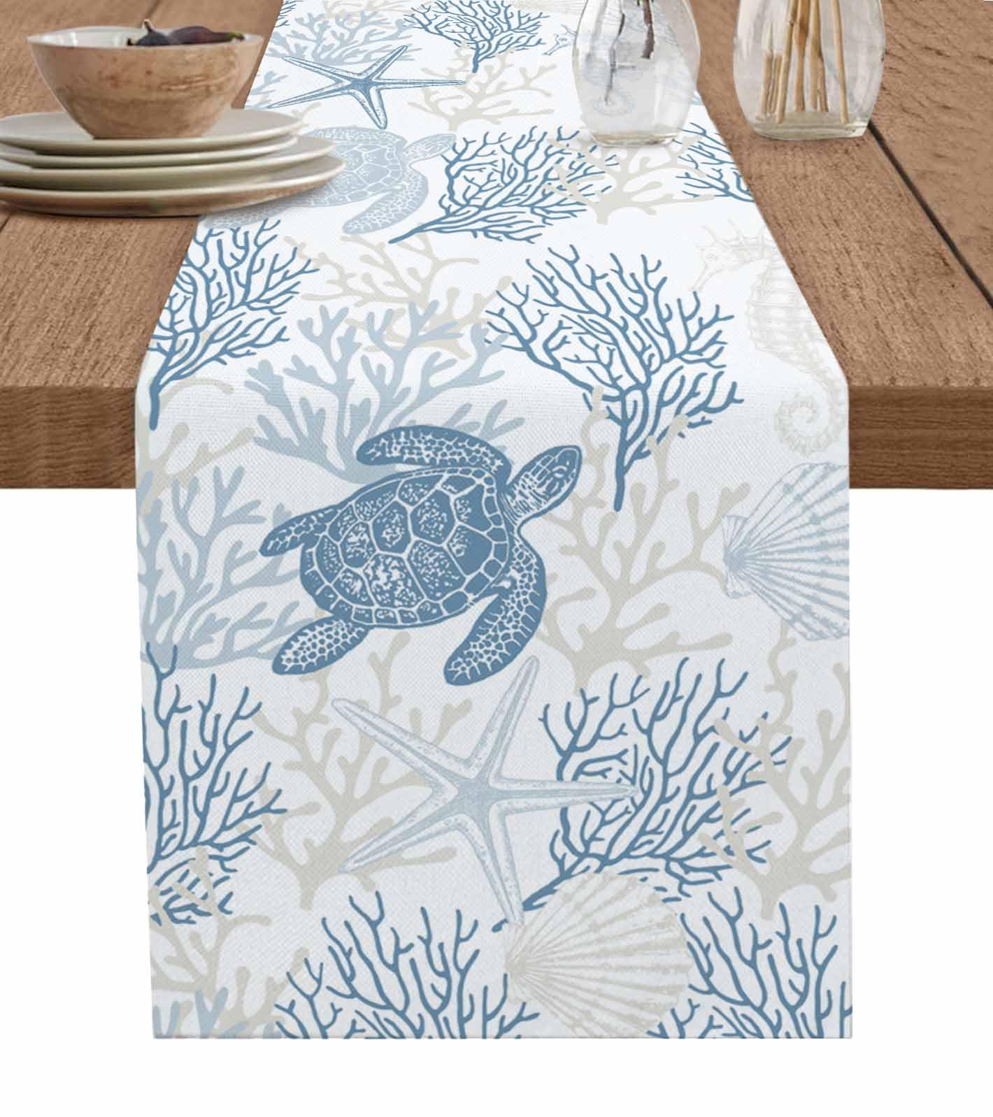 Amazon.com: Blue Grey Coastal Table Runner 90 Inches Long, Summer Beach ...