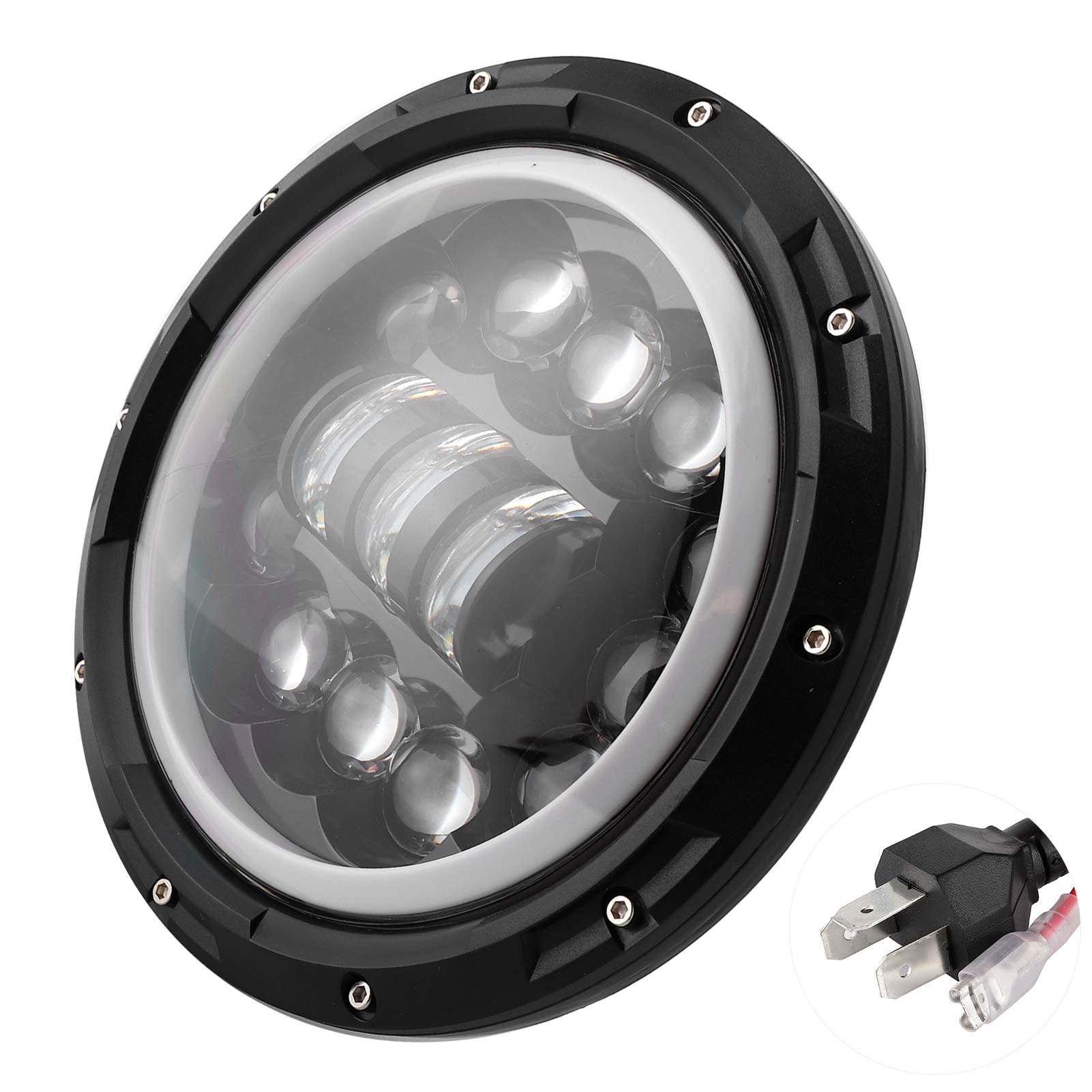 KIMISS Faros delanteros para motocicleta, luz de trabajo LED redonda de 7 pulgadas, 90W, IP67, impermeable, 6000K, juego universal para motocicleta, Plug-N-Play, extremadamente brillante