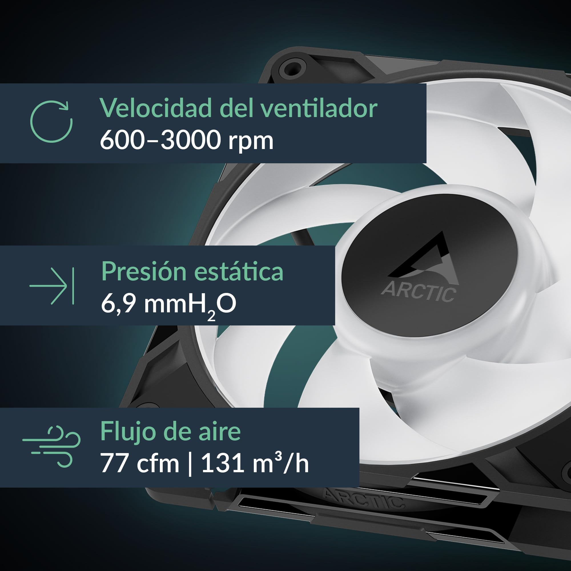 ARCTIC P12 Pro A-RGB (3 Piezas) - Potente Ventilador de Caja PC Premium, Case Fan PWM 120mm, Divisor cable en Y, 600–3000 rpm, 0 rpm <5% PWM, 5V Digital RGB, Rodamiento fluidodinámico, 4 Pines - Negro
