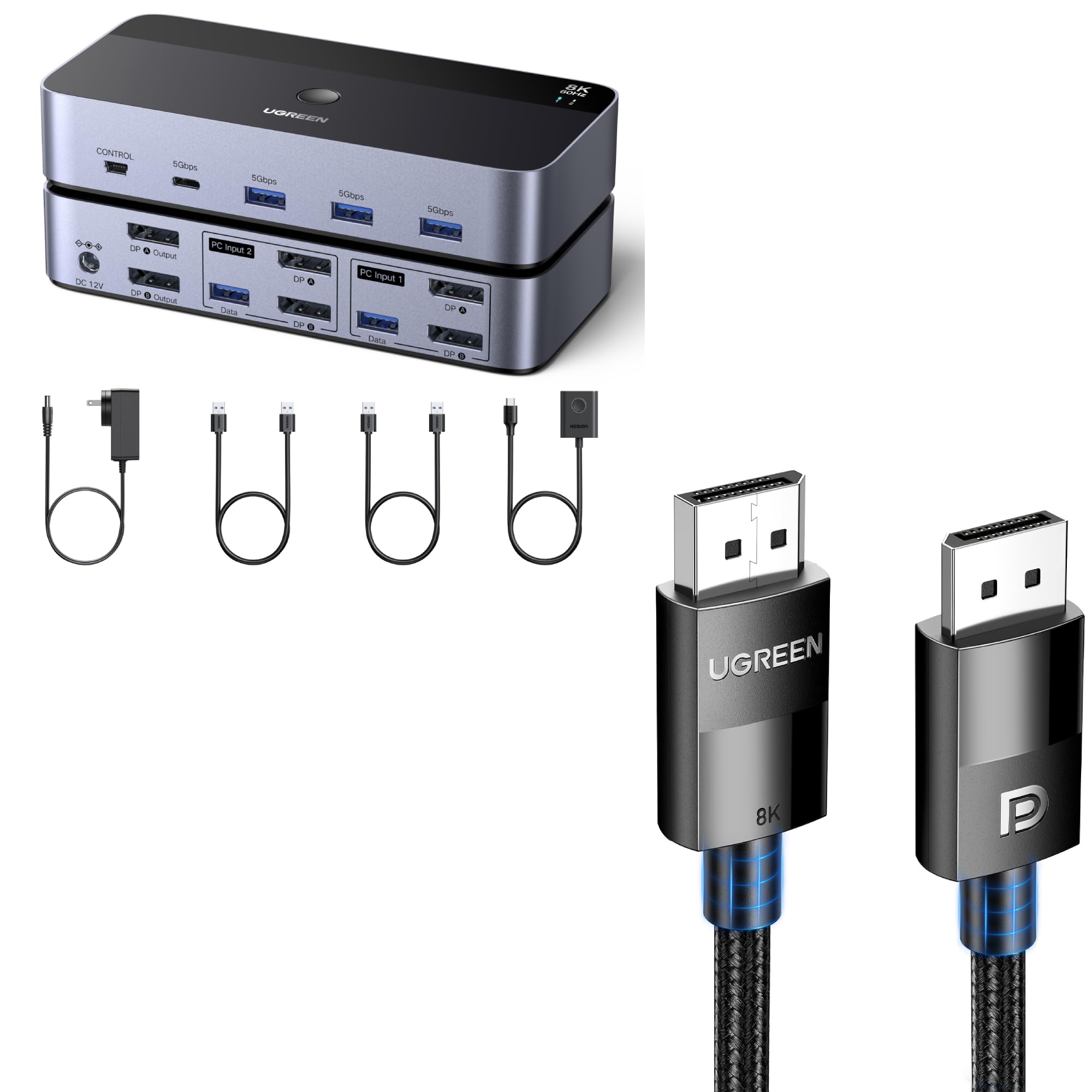 Amazon.com: UGREEN 8K@60Hz Displayport KVM Switch 2 Monitors 2