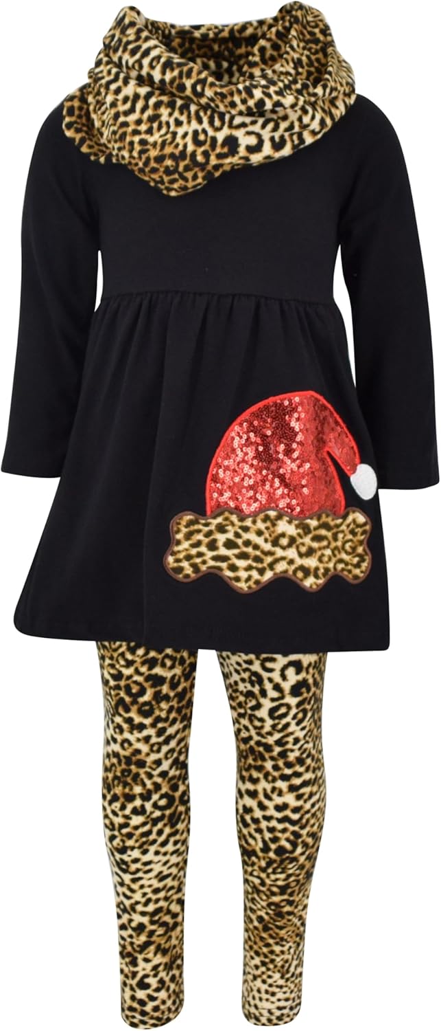 Unique Baby Girls Kids Toddler 3pc Outfit Set Long Sleeve Lightweight Tunic Top Leggings and Scarf
