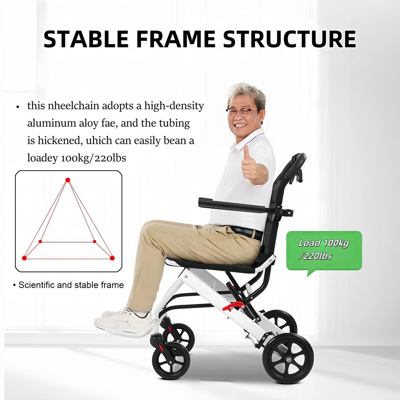 Silla Ruedas Ultraligera, Silla Ruedas Viaje Ligera y Plegable, Sillas de Ruedas Extra Estrechas con Freno Tambor, Silla de Ruedas pequeña de Aluminio para el hogar, 6,3 kg A