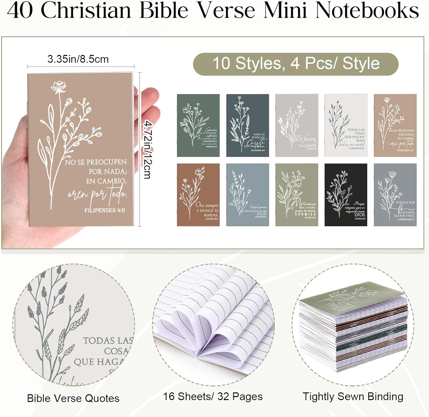 Kosiz 80 Pcs Spanish Christian Gifts for Bible Verse Notepads Ballpoint Pens Mini Scripture Notebook Inspirational Easter Christian Gifts for Women Men(Fresh Colors) - Image 3