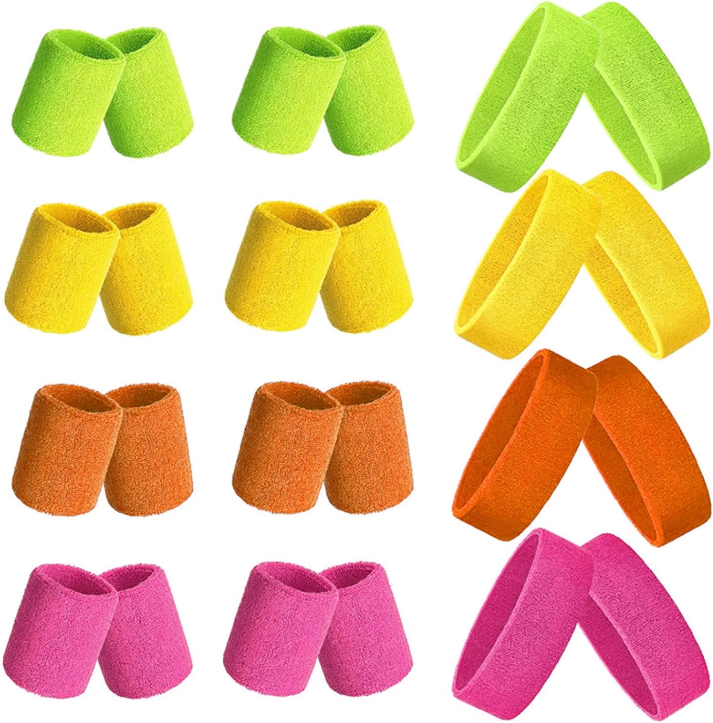 Muñequera 80s Set 12 Piezas Muñequeras Gym Muñequeras Sudor Muñequeras Tenis Muñequeras Gym Accesorios de Fiesta Retro para Mujeres Hombres 4 Colores Rosa Verde Naranja Amarillo Muñequeras Gym