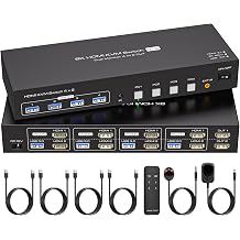 4 Port Dual Monitor HDMI KVM Switch 4 Computers 2 Monitors 8K 60Hz 4K 120Hz KVM Switches for Four PC Share Four USB 3.0 Devices Support Copy and Extend Mode 23CM Longth