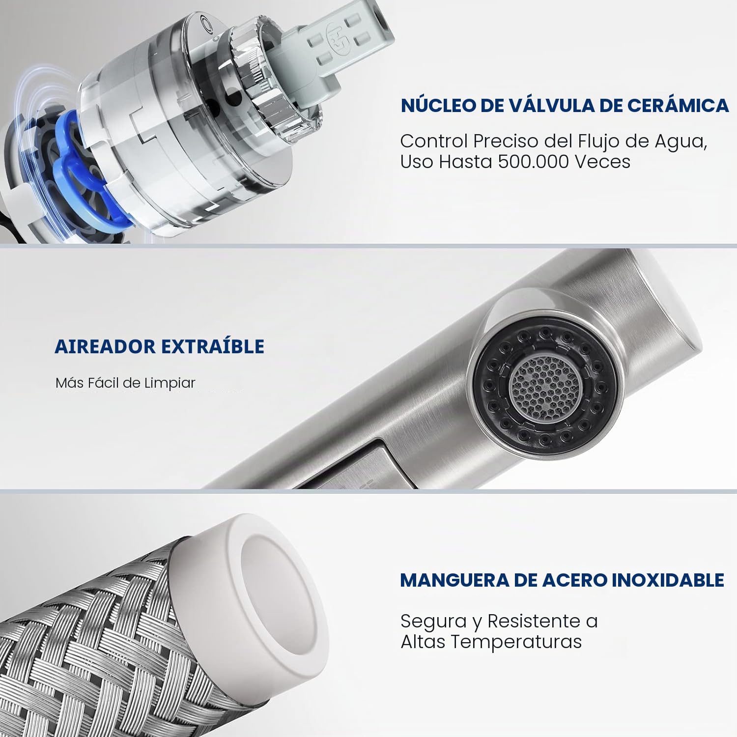 CECIPA Grifo de cocina con 2 modos de pulverización, mezclador con ducha extraíble 360° frío y caliente, acero inoxidable cepillado