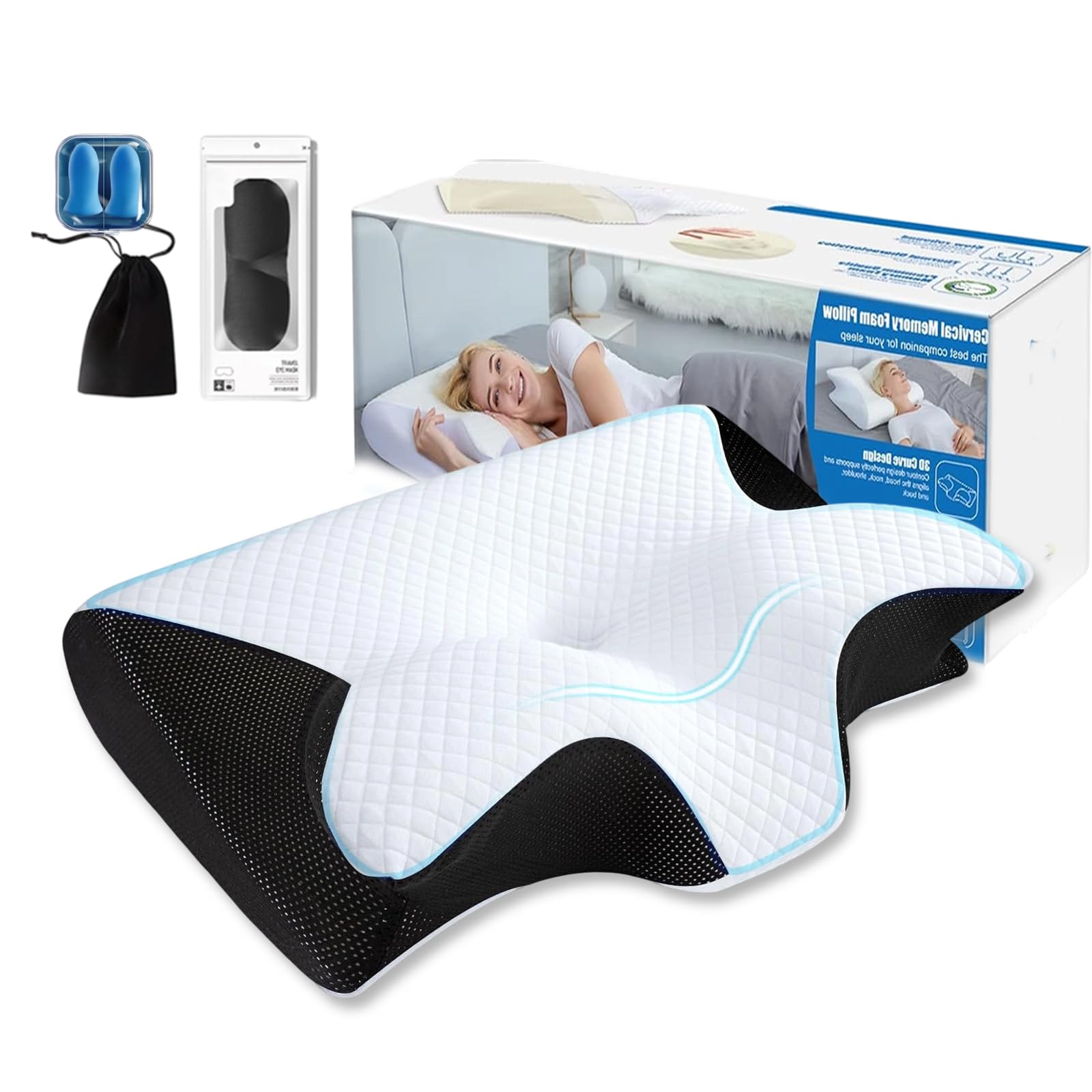 Fjaldjfu Black Somnora Align Pillow, Somnora Pillow For Neck Pain Relief, Memory Foam Neck Support Pillow, Orthopedic Cervical Ergonomic Side Sleeper Pillows For Side, Stomach, Back Sleepers Sleep Deeply (Black)