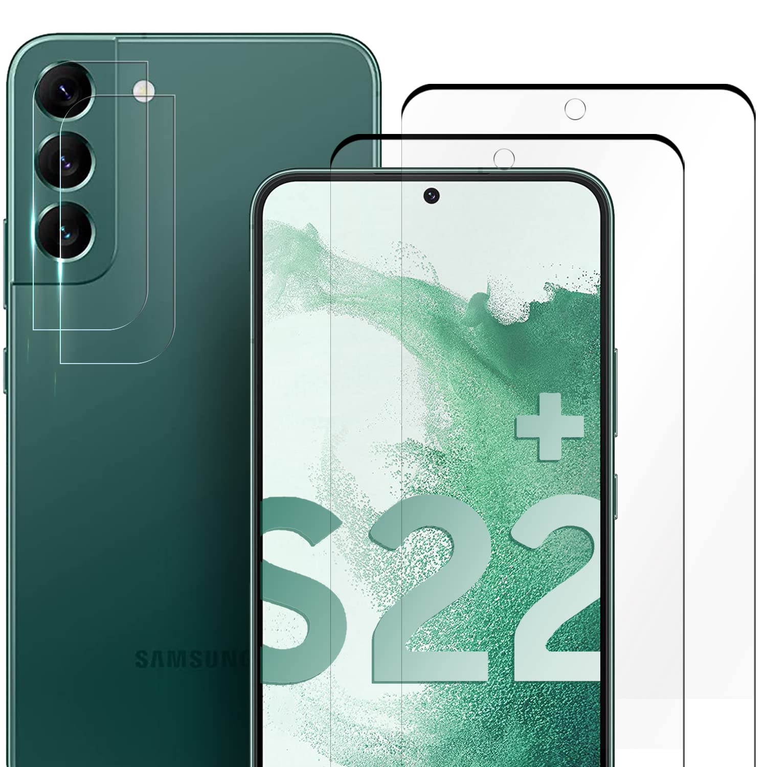 [2+2] Pieces Screen Protector Compatible with Samsung Galaxy S22 Plus, 6.6 inch HD Tempered Glass and Camera Lens Protector, 9H Protector - Support Fingerprint Unlock - for Galaxy S22+