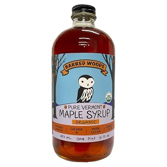 Organic Pure Vermont Maple Syrup in Glass Bottle - From Barred Woods Maple Grade A Dark Robust Former Grade B, Pint 16 oz