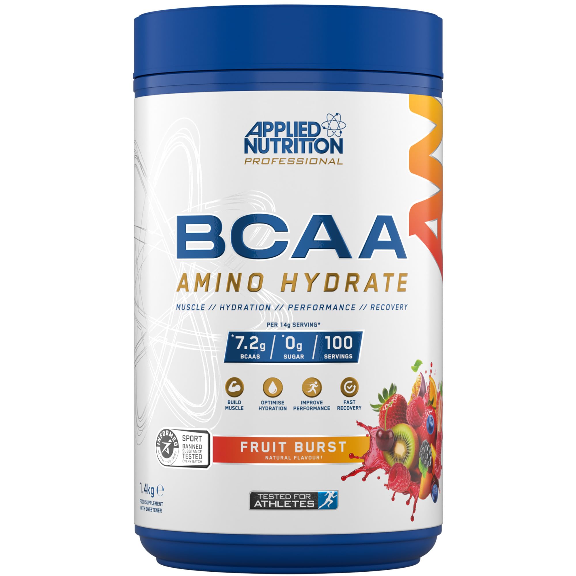 Applied NutritionBCAA Powder - Branched Chain Amino Acids BCAAs Supplement, Amino Hydrate Intra Workout & Recovery Energy Drink (1.4kg - 100 Servings) (Fruit Burst)