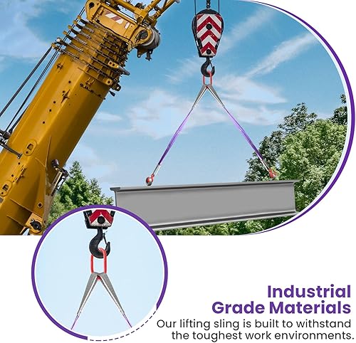 Miniatura 4 de 2 correas de elevación con ganchos, 3.3 pies, capacidad de 4409 libras, eslinga de poliéster para bridas, correa resistente de dos patas para