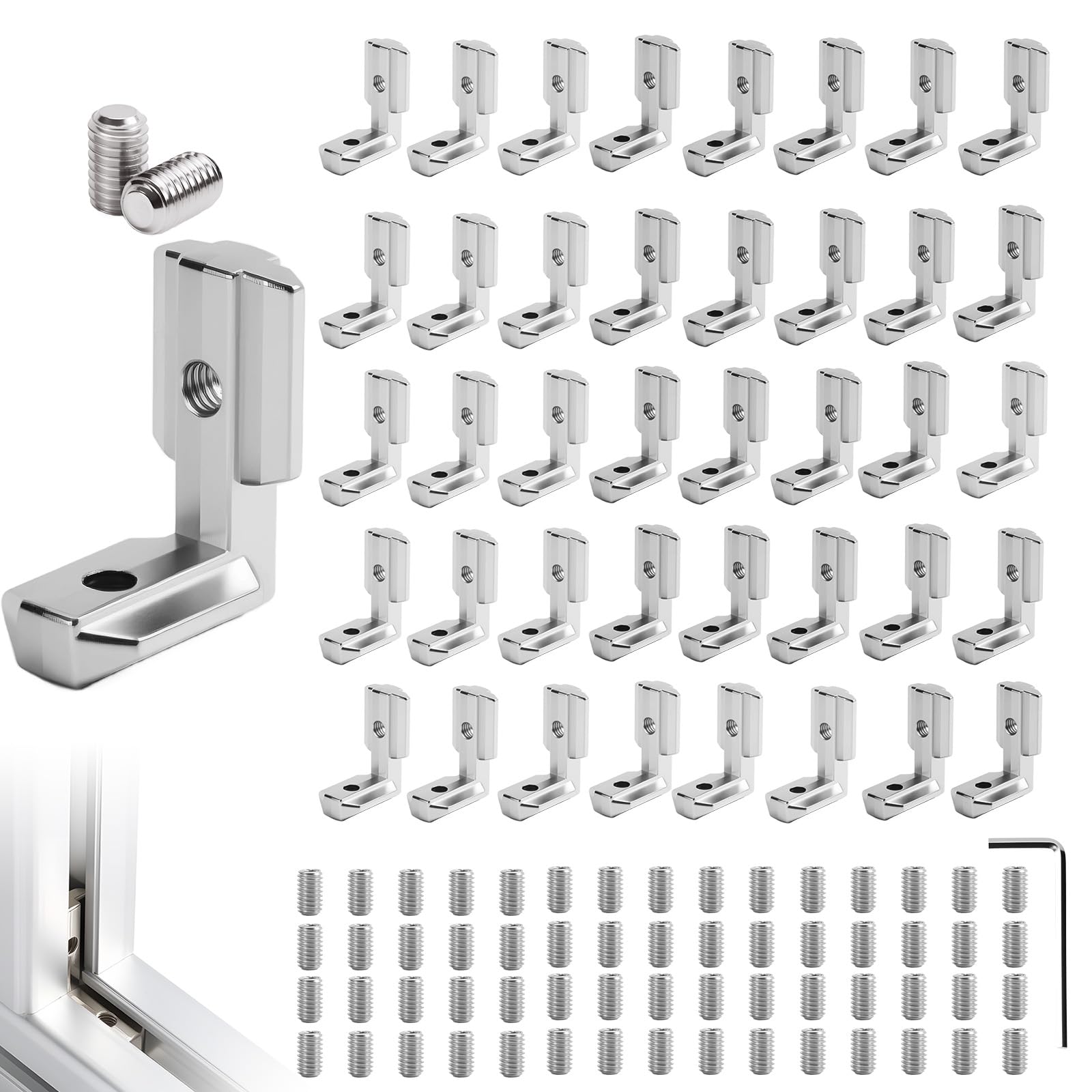 40 sztuk łączników narożnych wewnętrznych, kątownik wewnętrzny T 4040, łącznik kątowy profil aluminiowy, rowek 8 M6 90°, połączenie wewnętrzne ze stopu cynku, zaciski kątowe zewnętrzne
