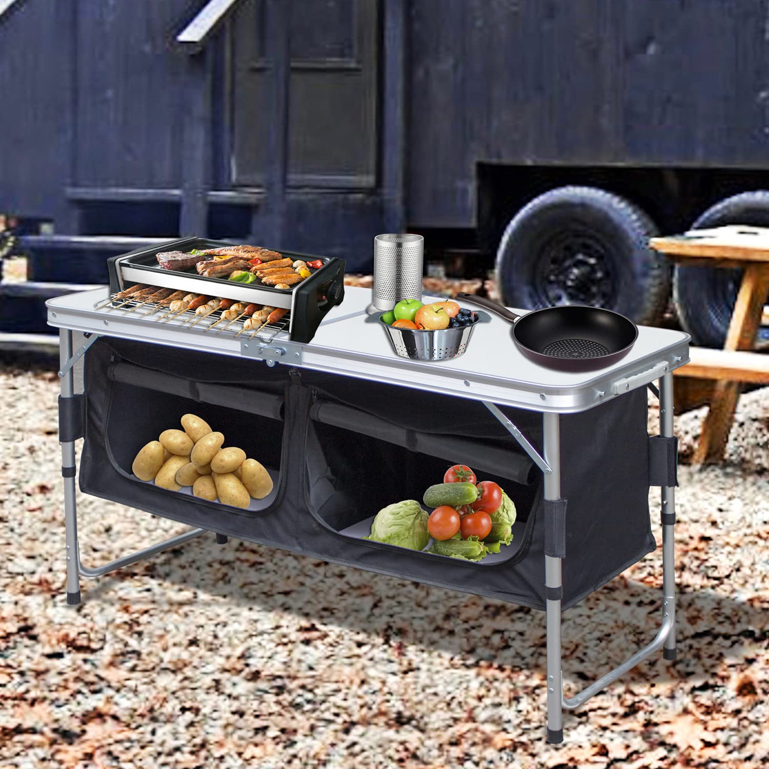 Faltbar Campingküche,Campingschrank mit Tragetasche,Alu Outdoor Camping Küche,Zeltschrank,Küchenbox