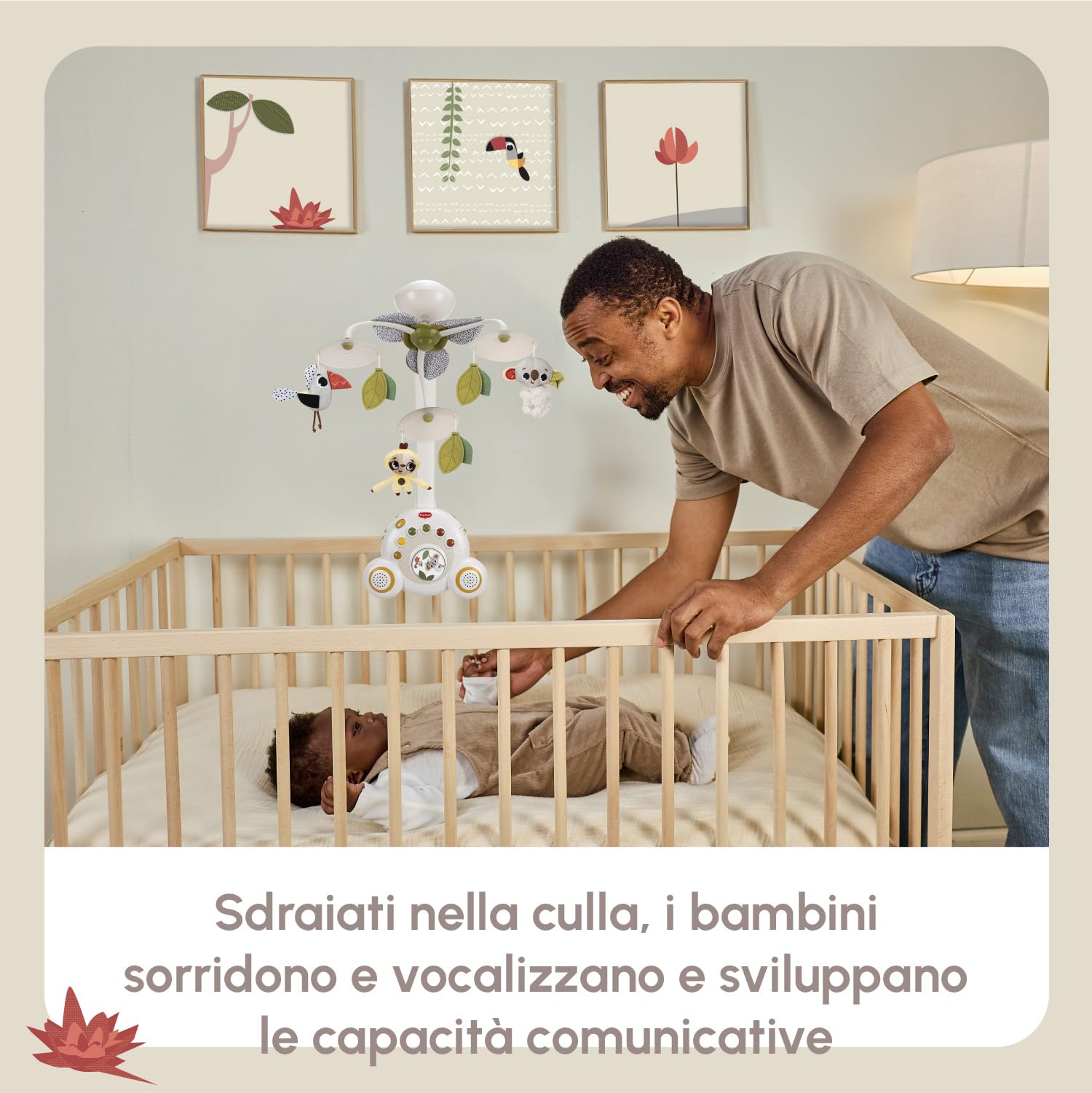 Tiny Love Soothe 'n Groove Mobile Giostrina Culla Neonato, 0+ Mesi, Carillon Musicale, Mobile Neonato, Stimolazione Visiva, 18 melodie, Suono Bianco, 40 Minuti di Musica Continua, Stile Boho Chic