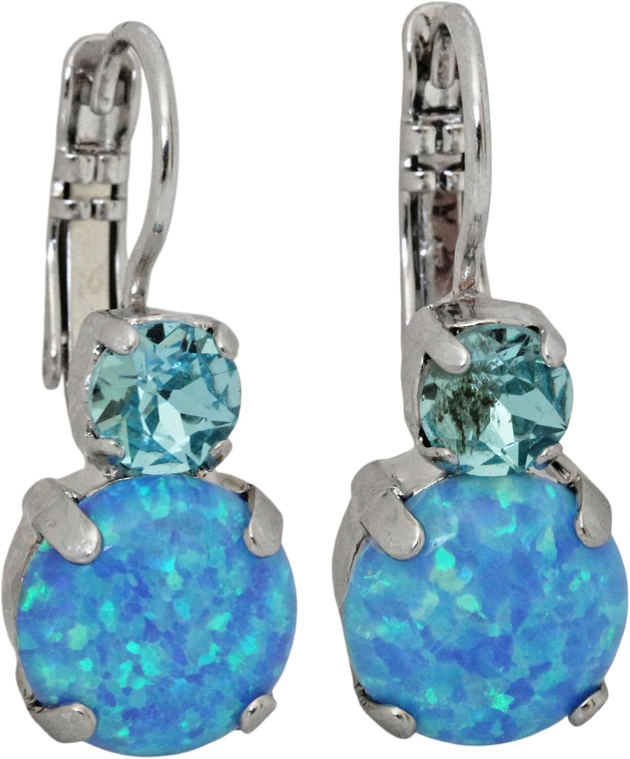 Mariana Rhodium Plated Ocean Blue Double Drop Crystal Earrings, E-1062SO-263M52-RO