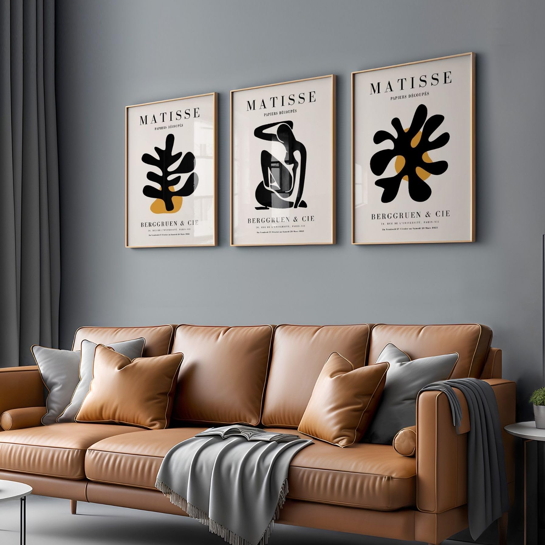 ARTINSPIRIO Henri Matisse Papiers Découpés 3er Poster Set in Schwarz und Gold mit abstrakten Formen, Minimalistische Kunstdrucke für Wohnzimmer, Schlafzimmer oder Büro, Poster ohne Rahmen (A2)
