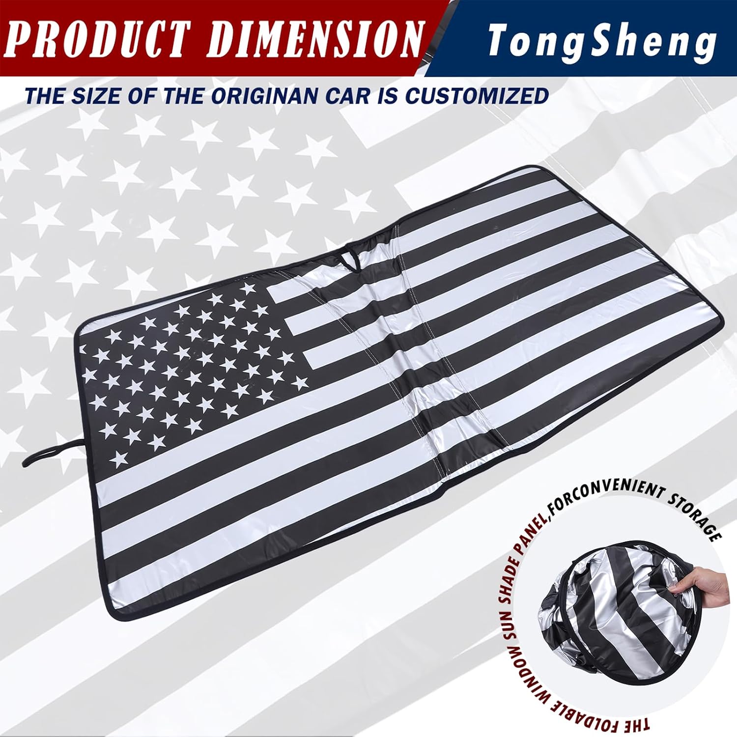 The Original Windshield Sun Shade for Tacoma 2006-2015 2016 2017 2018 2019 2020 2021 2022 2023 Car Windshield Reflective Sunshade Protector Sun Shade (Black US Flage)